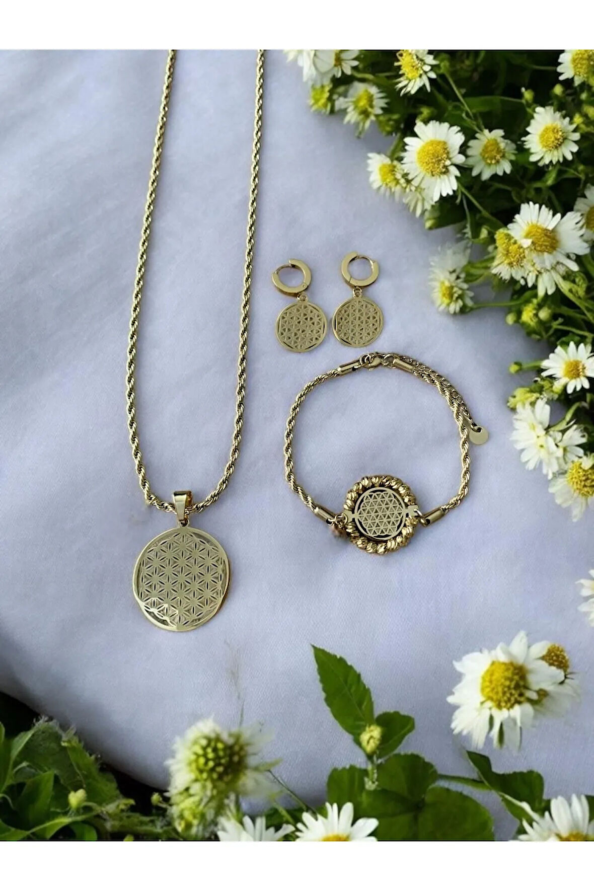 Yaşam Çiçeği Motifli Paslanmaz Çelik Set Cns 017