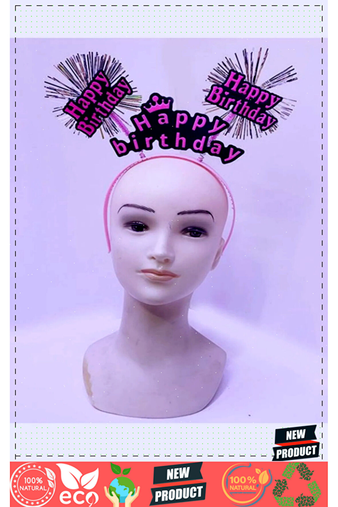 Happy Birthday Püsküllü Neon Pembe Renk Doğum Günü Tacı 22x19cm Kız Erkek Çocuk Oyuncakları E