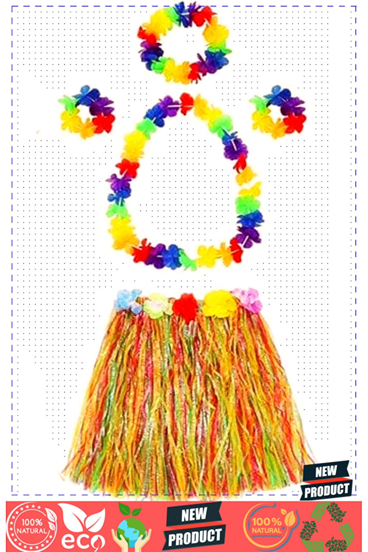 Yetişkin Ve Çocuk Uyumlu Luau Aloha Hawaii Kolye Renkli Etek Taç Ve Bileklik Seti Kız Erkek Ç