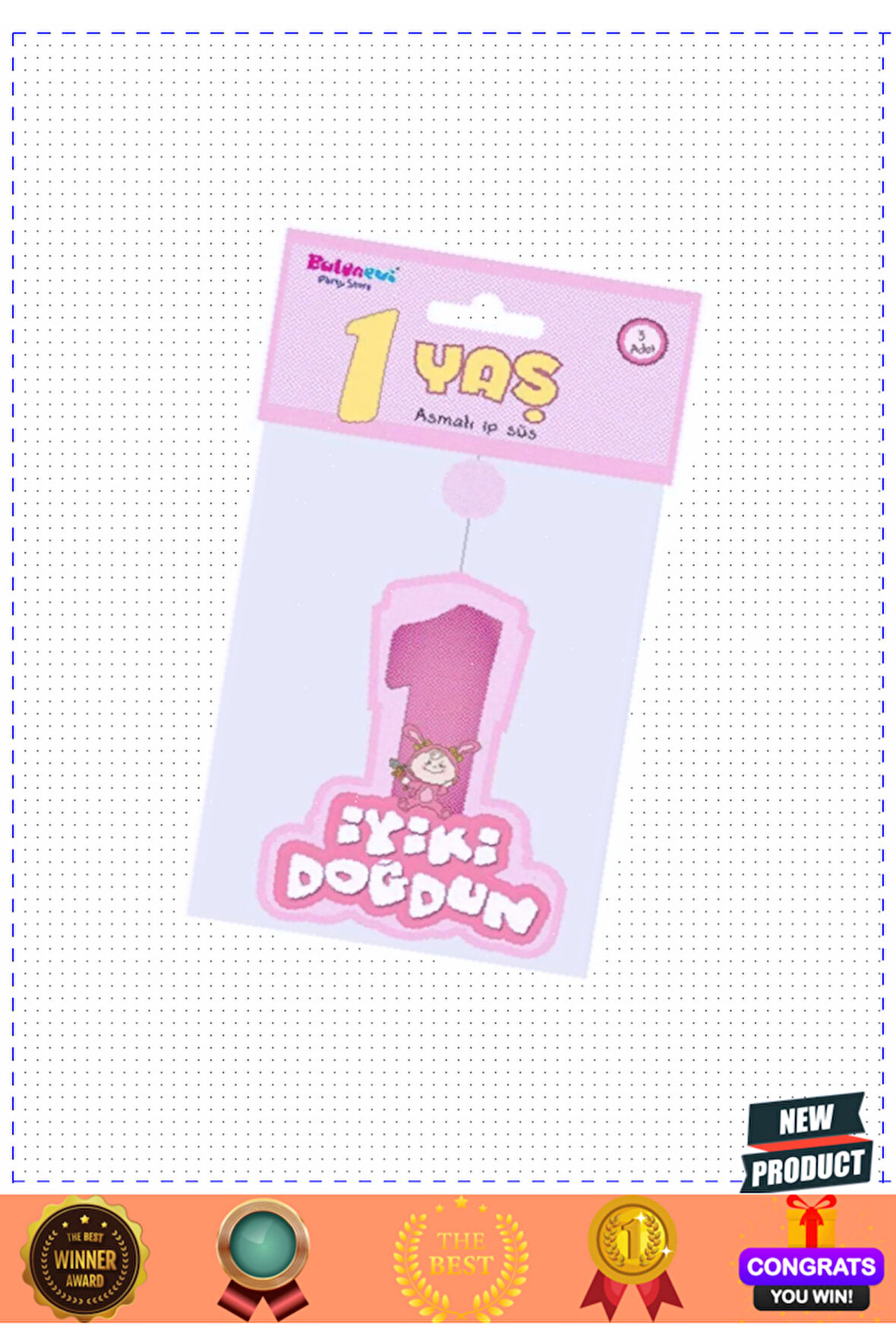Pembe Renk Asmalı Iyiki Doğdun Yazılı 1yaş Kız 3lü Süs Set Kız Erkek Çocuk Oyuncakları Eğitic