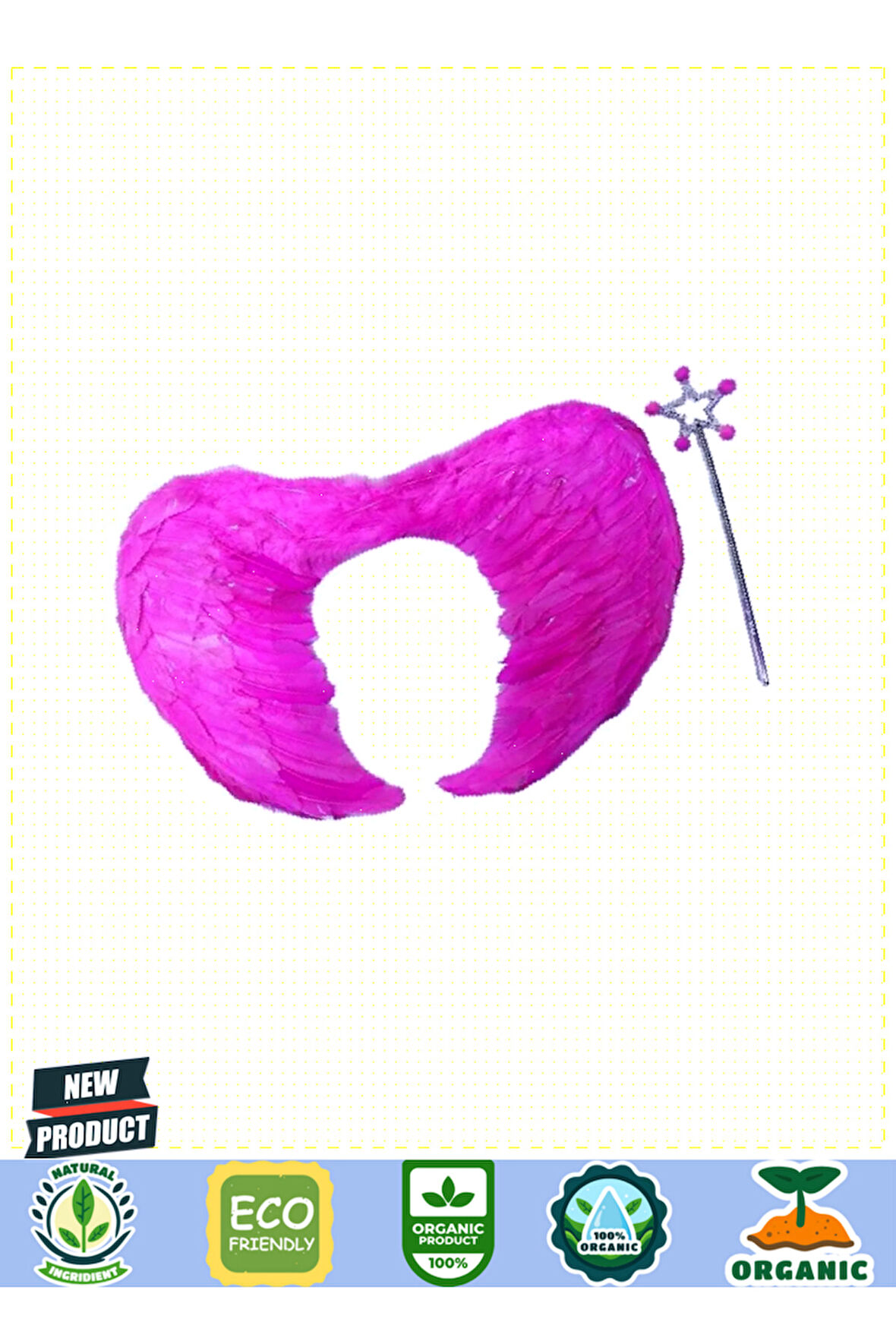 Gerçek Tüylü Katlanabilir Çocuk Pembe Melek Kanadı Ve Asa Seti 40x55cm Kız Erkek Çocuk Oyunca