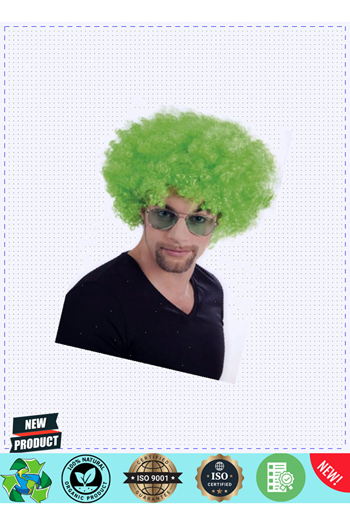 Yeşil Renk Kıvırcık Afro Bonus Peruk Kız Erkek Çocuk Oyuncakları Eğitici Oyuncaklar