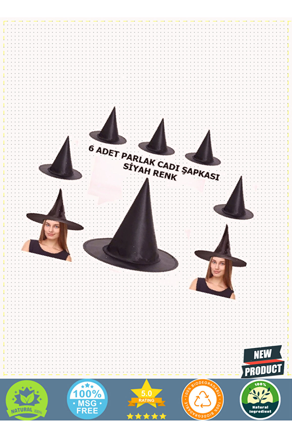 Halloween Siyah Renk Parlak Dralon Cadı Şapkası Yetişkin Ve Çocuk Uyumlu 6 Adet Kız Erkek Çoc