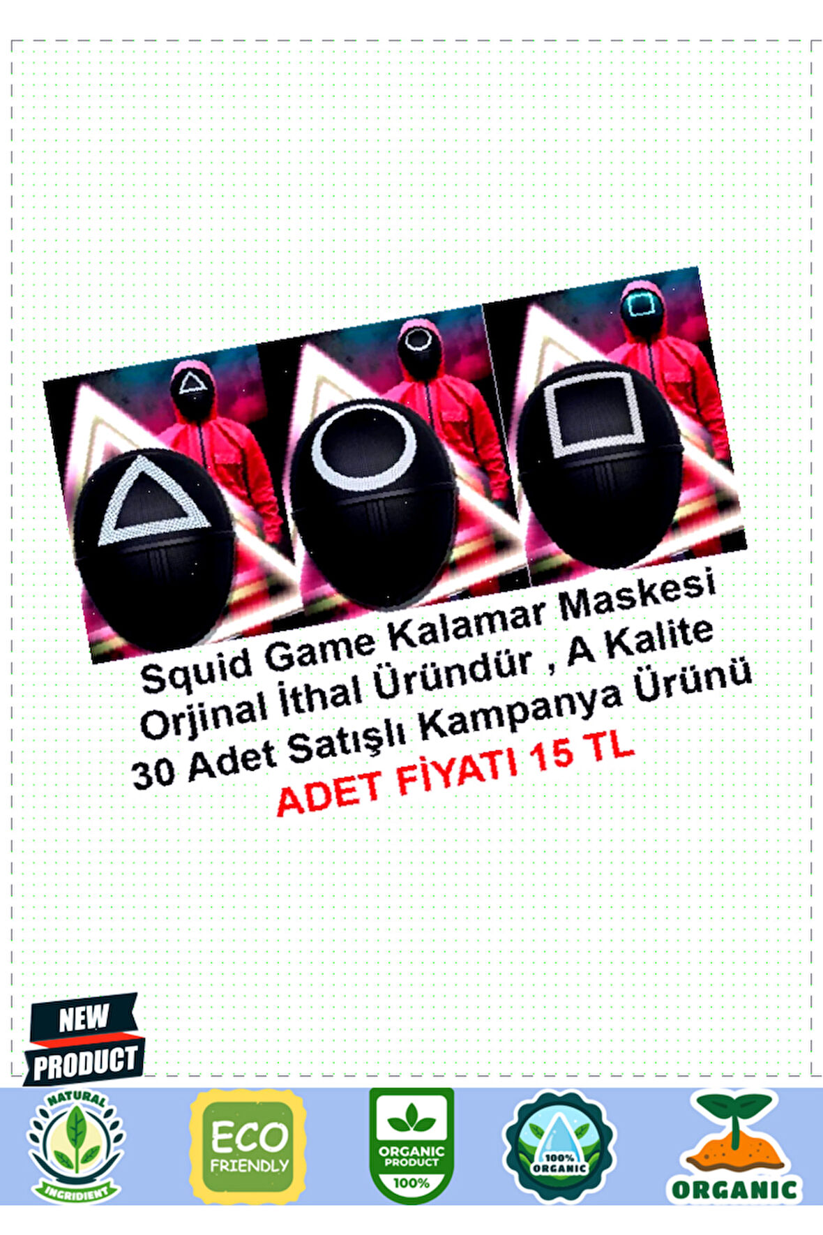 Squid Game Maskesi 3 Model Toplam 30 Adet Ithal A Kalite Maske-kampanya Ürünü Kız Erk
