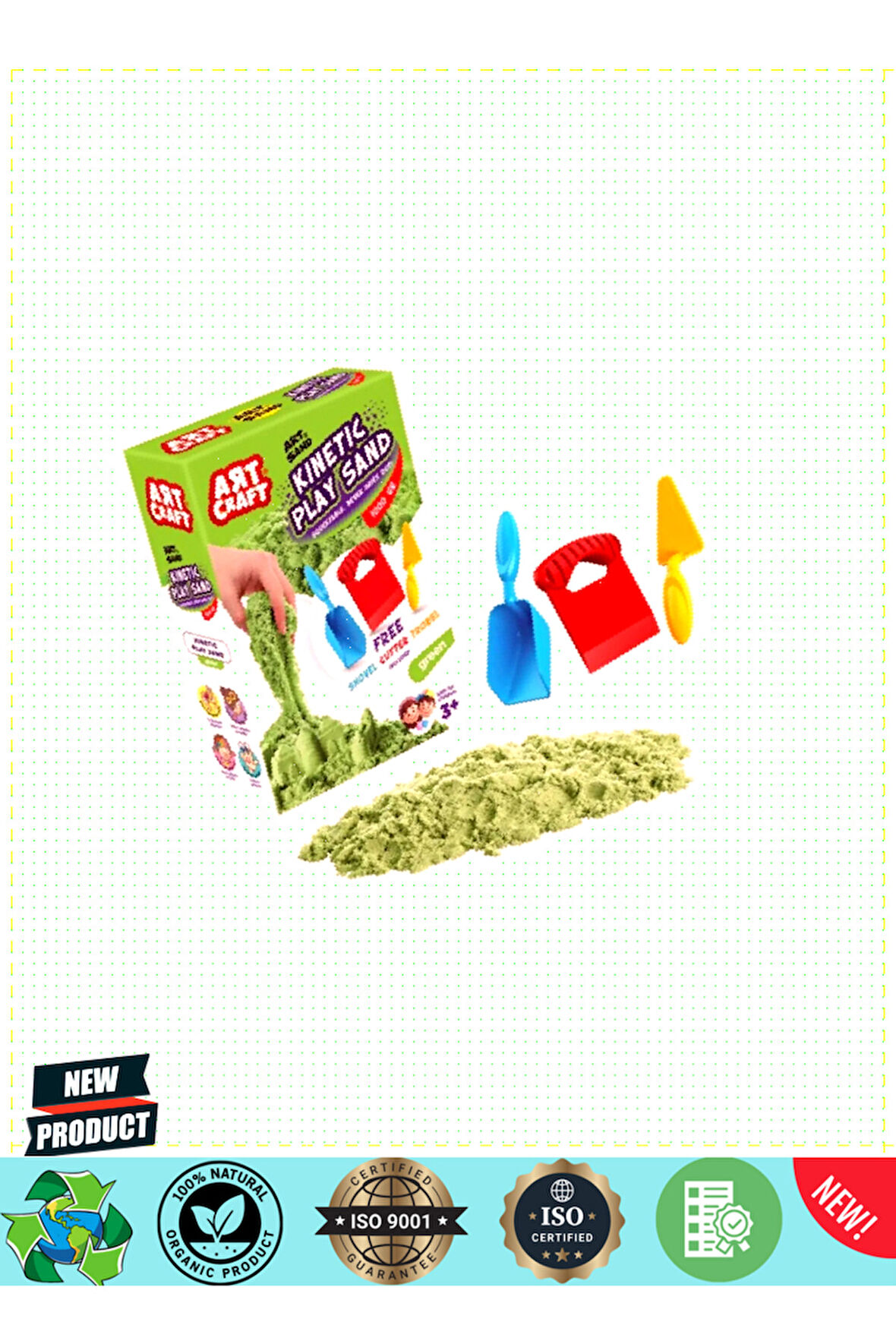 Aksesuarlı Yeşil Kinetik Oyun Kumu 1000gr Kız Erkek Çocuk Oyuncakları Eğitici Oyuncaklar