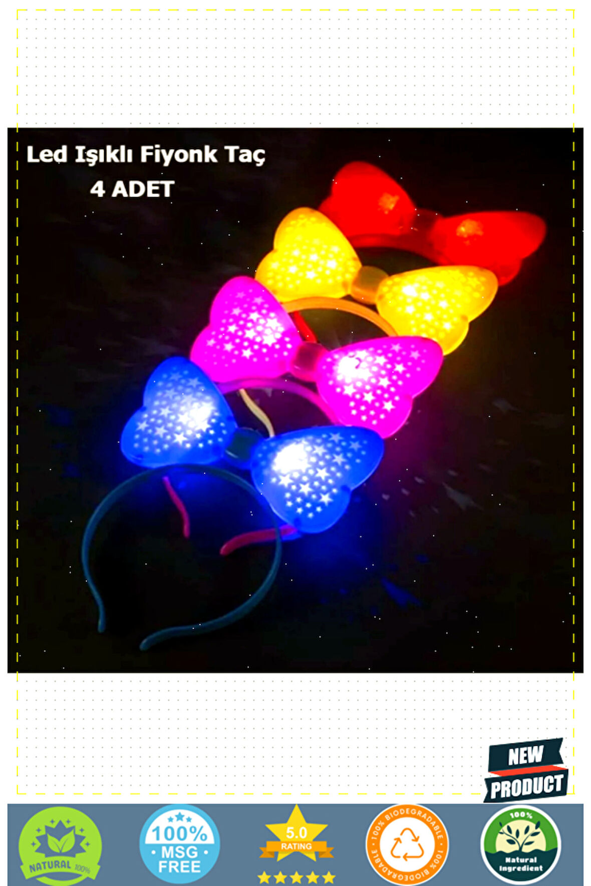 Led Işıklı 3 Farklı Yanıp Sönen Rengarenk Fiyonk Model Parti Taçları 4 Adet Kız Erkek Çocuk O