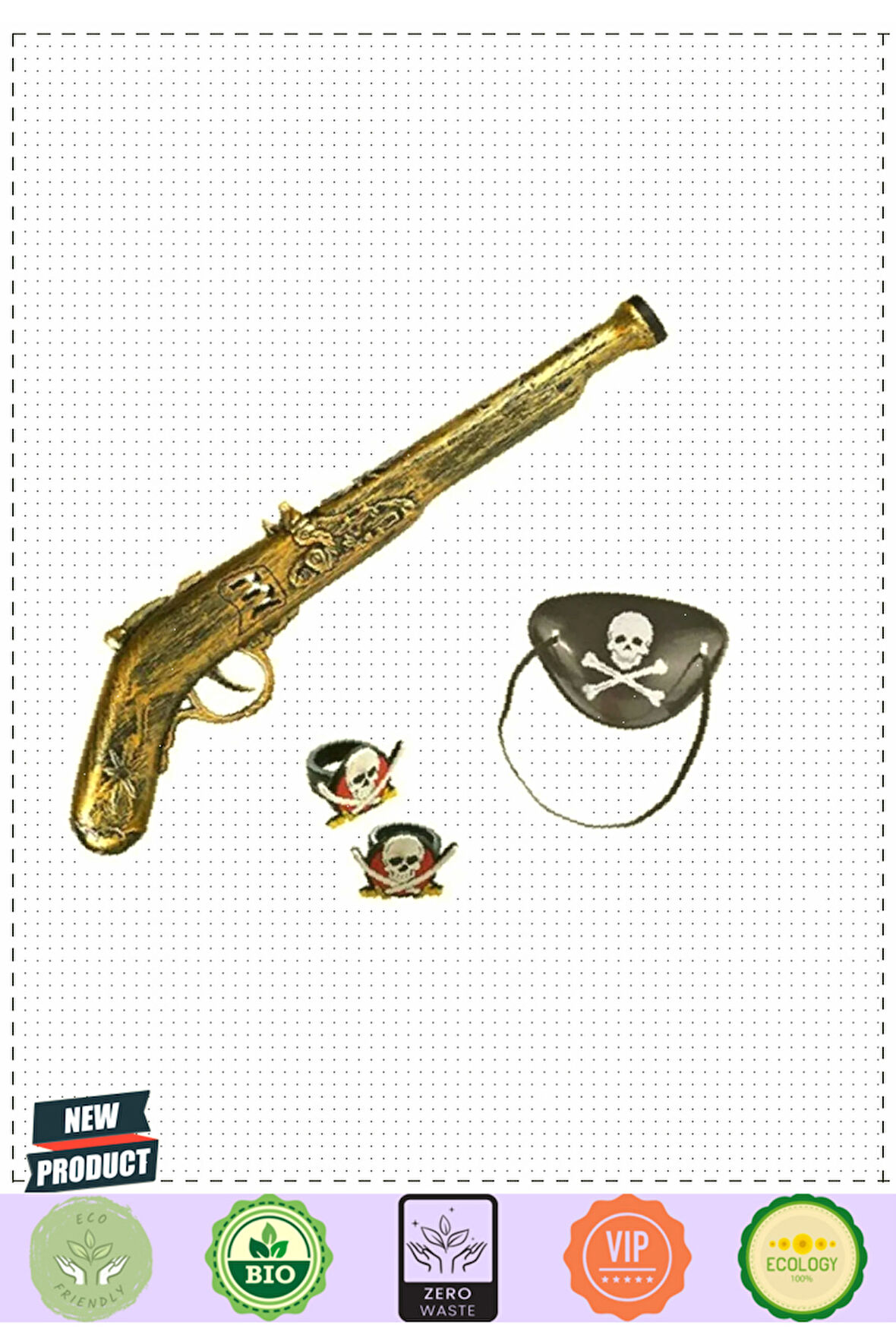 Oyuncak Korsan Tabancası Korsan Maskesi Ve 2 Adet Korsan Yüzüğü Seti