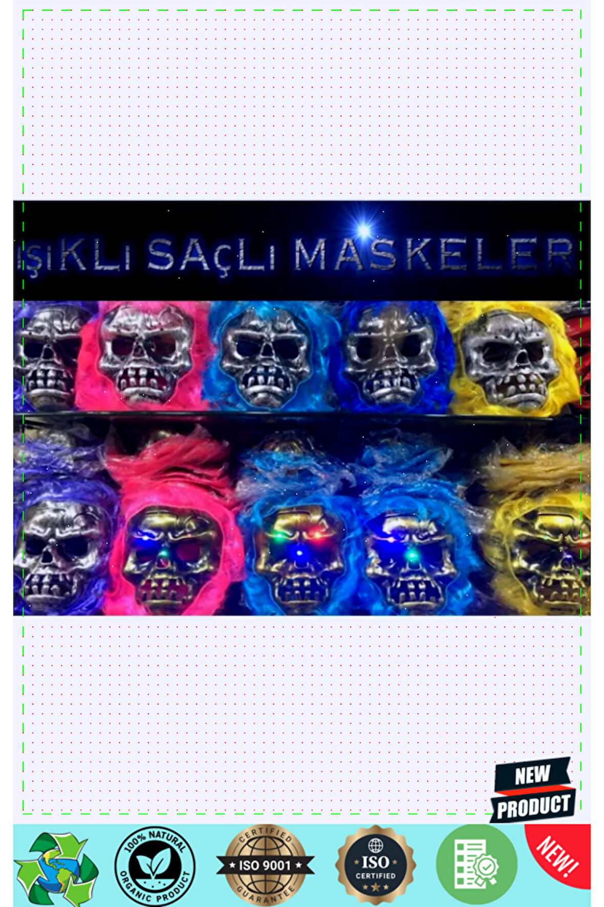 Cadılar Bayramı Işıklı Halloween Kuru Kafa Maskesi Karışık Renk Kız Erkek Çocuk Oyunca