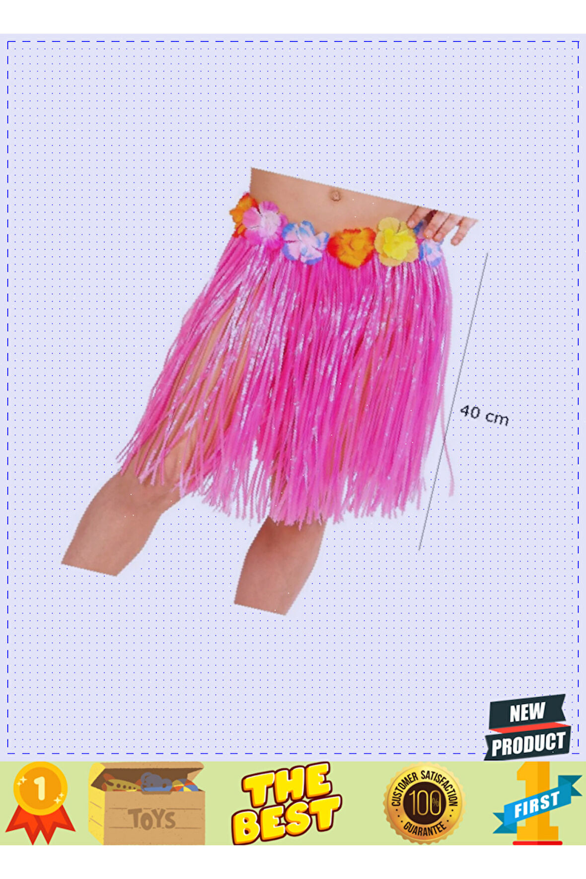 Yetişkin Ve Çocuk Uyumlu Pembe Renk Püsküllü Hawaii Luau Hula Etek 40cm Kız Erkek Çocuk Oyunc