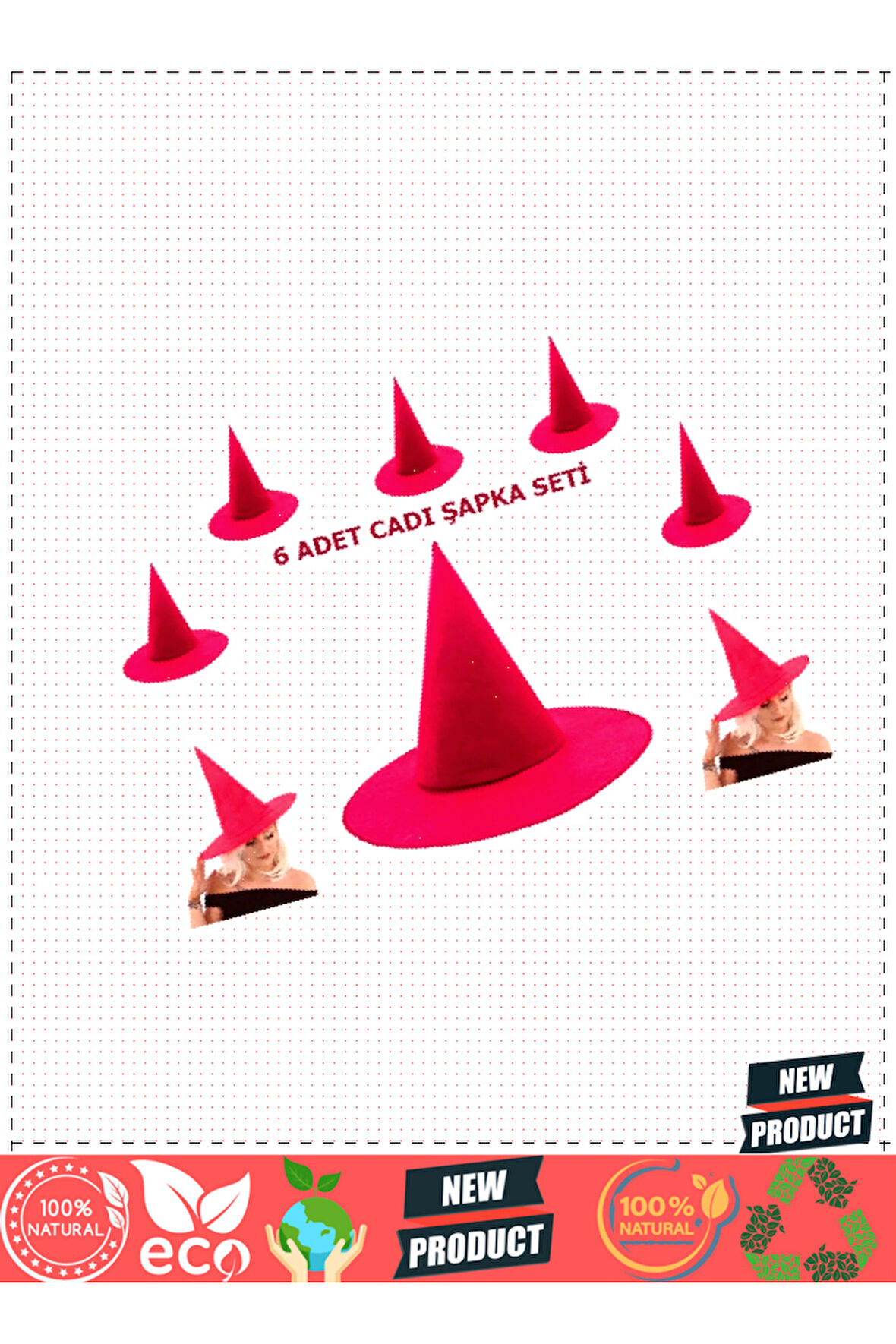 Pembe Fuşya Renk Keçe Cadı Şapkası Yetişkin Çocuk Uyumlu 6 Adet Kız Erkek Çocuk Oyuncakları E