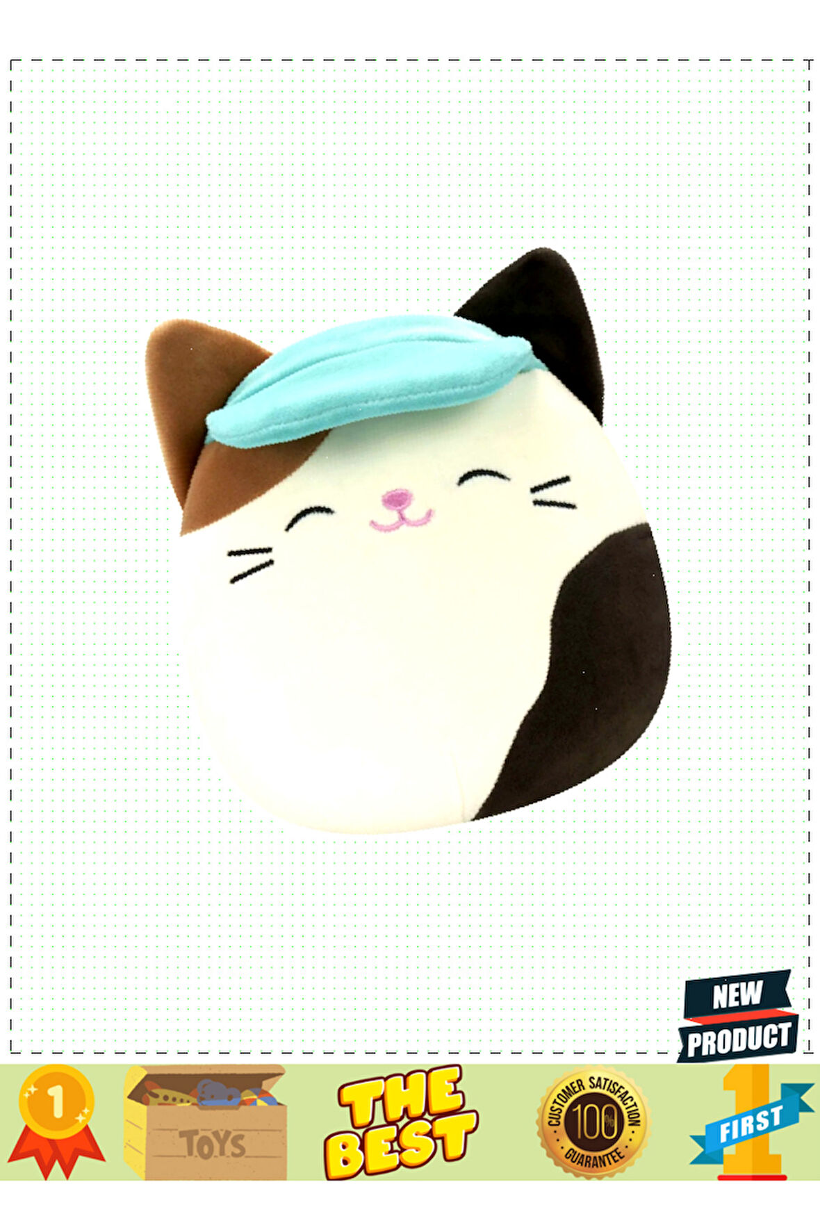 Squishmallowwww Şapkalı Kedi Cam 20cm Kız Erkek Çocuk Oyuncakları Eğitici Oyuncaklar