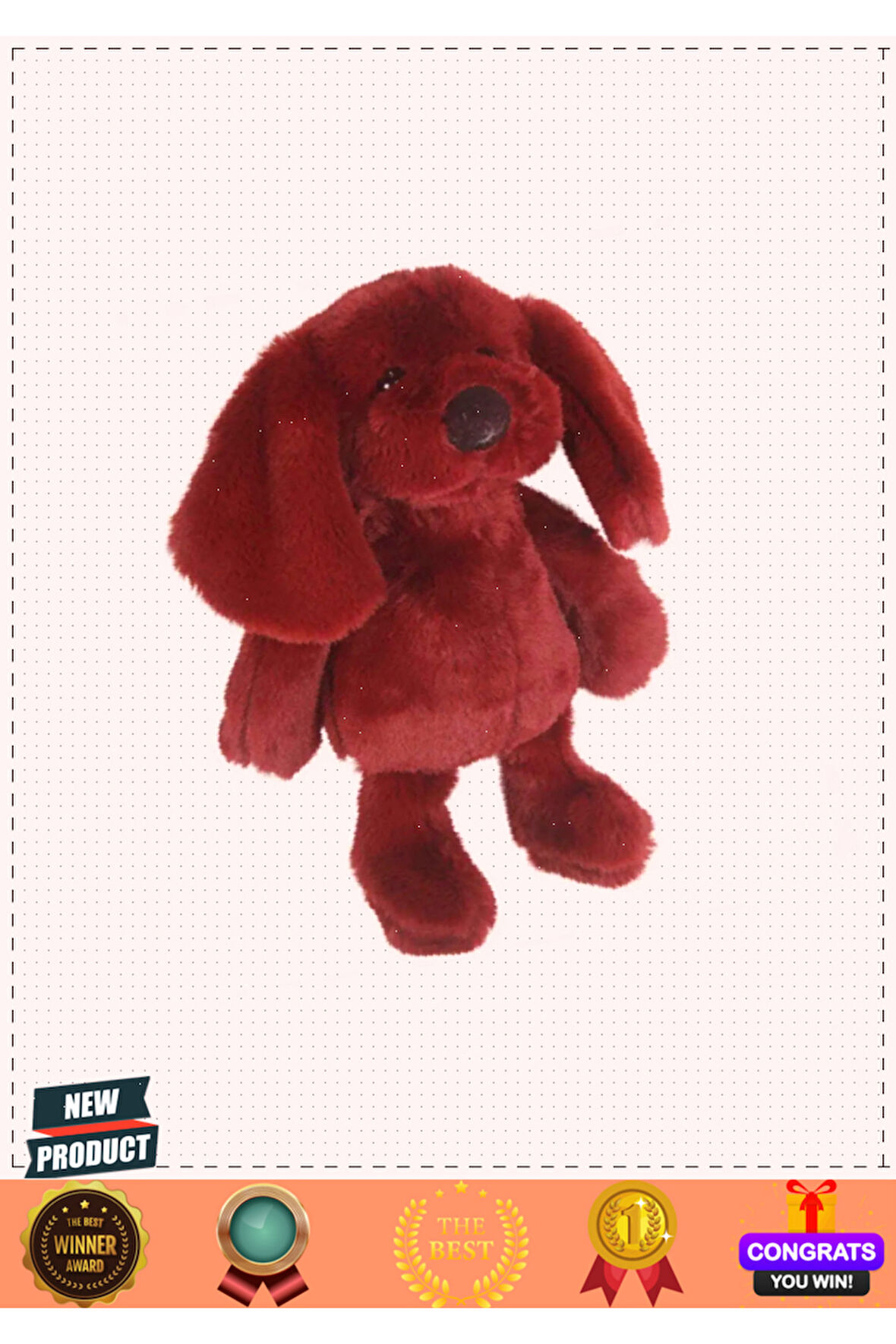 Uyku Arkadaşı Köpek Peluş Bordo 34cm Kız Erkek Çocuk Oyuncakları Eğitici Oyuncaklar