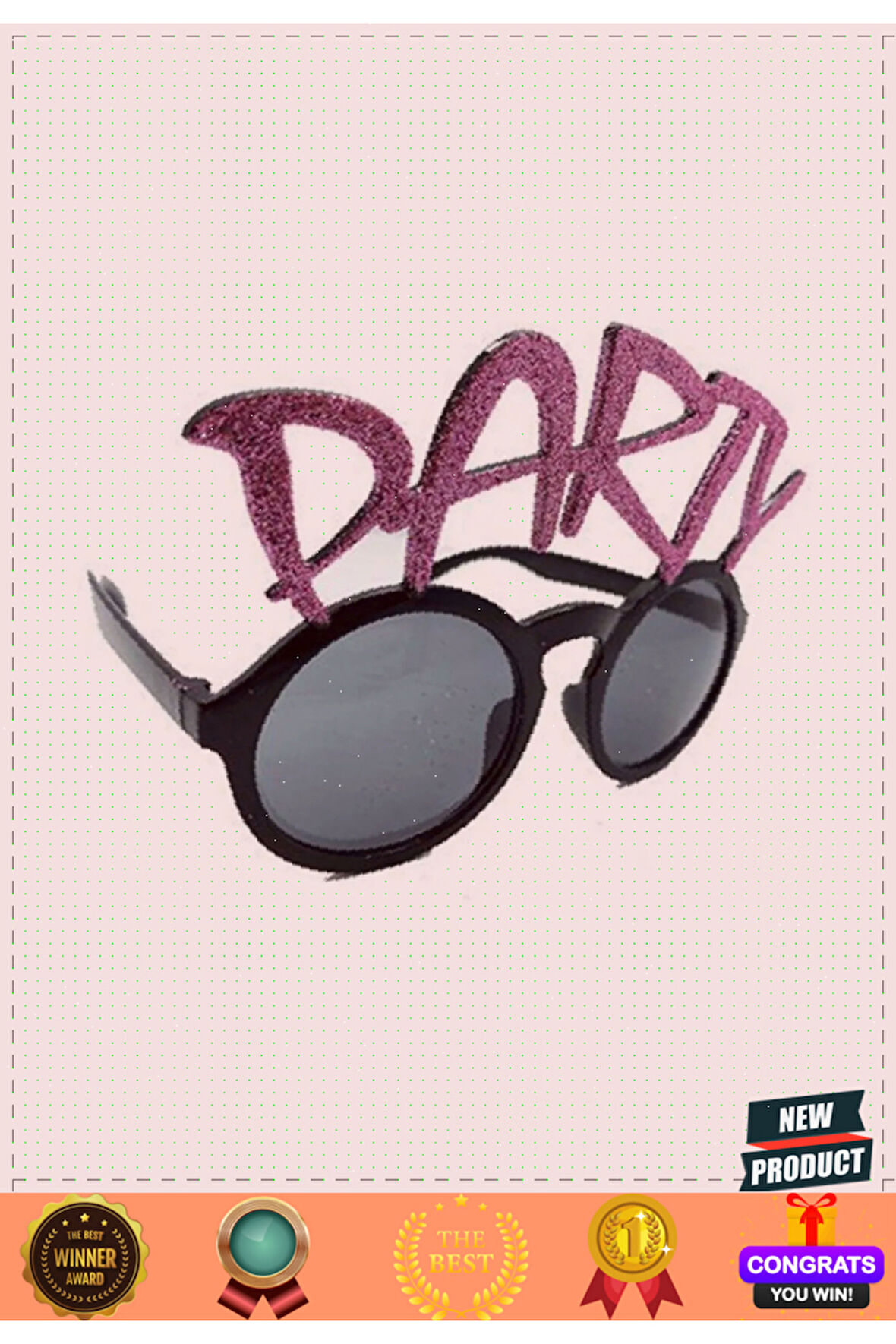 Party Yazılı Simli Pembe Renk Parti Gözlüğü 15x7cm Kız Erkek Çocuk Oyuncakları Eğitici Oyunca