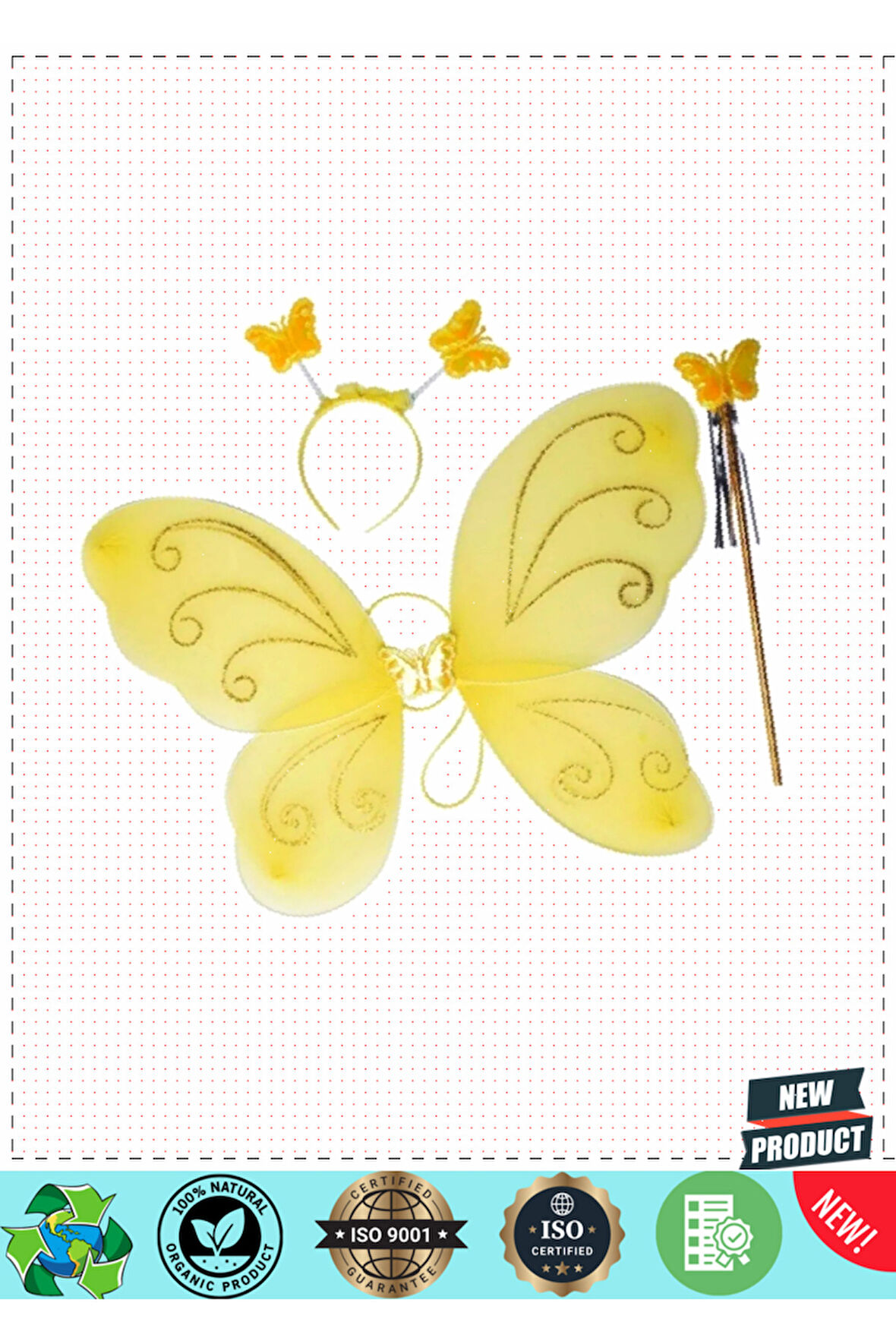 Sarı Renk Kelebek Kanadı Tacı Ve Sopası 50x37cm Kız Erkek Çocuk Oyuncakları Eğitici Oyuncakla