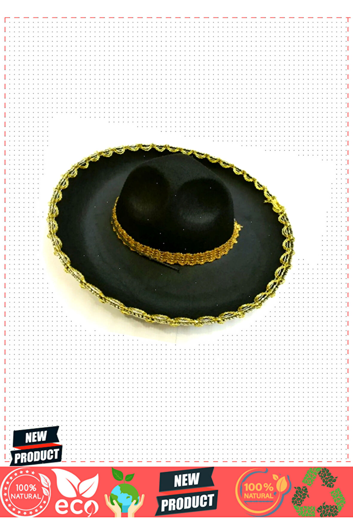 Altın Renk Şeritli Meksika Mariachi Latin Şapkası 55cm Çocuk Kız Erkek Çocuk Oyuncakları Eğit