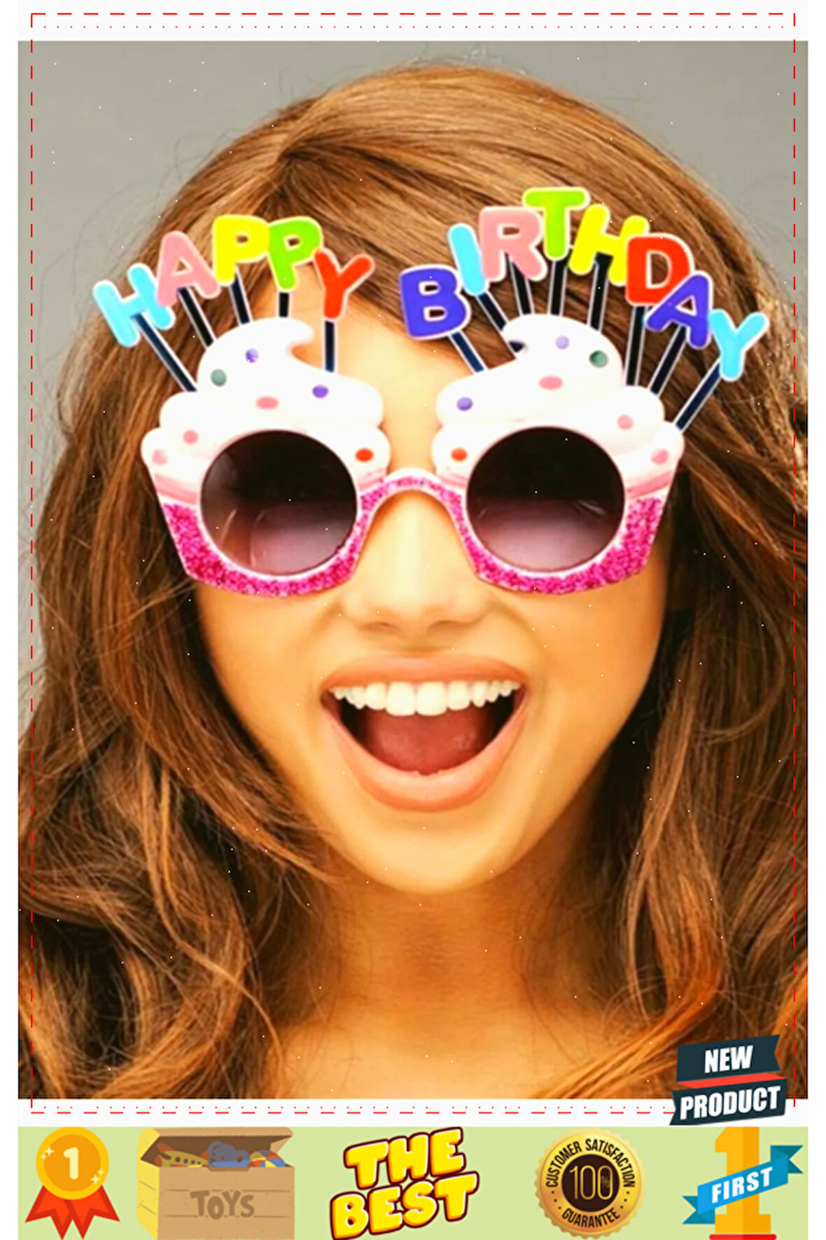 Happy Birthday Yazılı Pembe Fuşya Renk Parti Gözlüğü 12x7cm Kız Erkek Çocuk Oyuncakları Eğiti