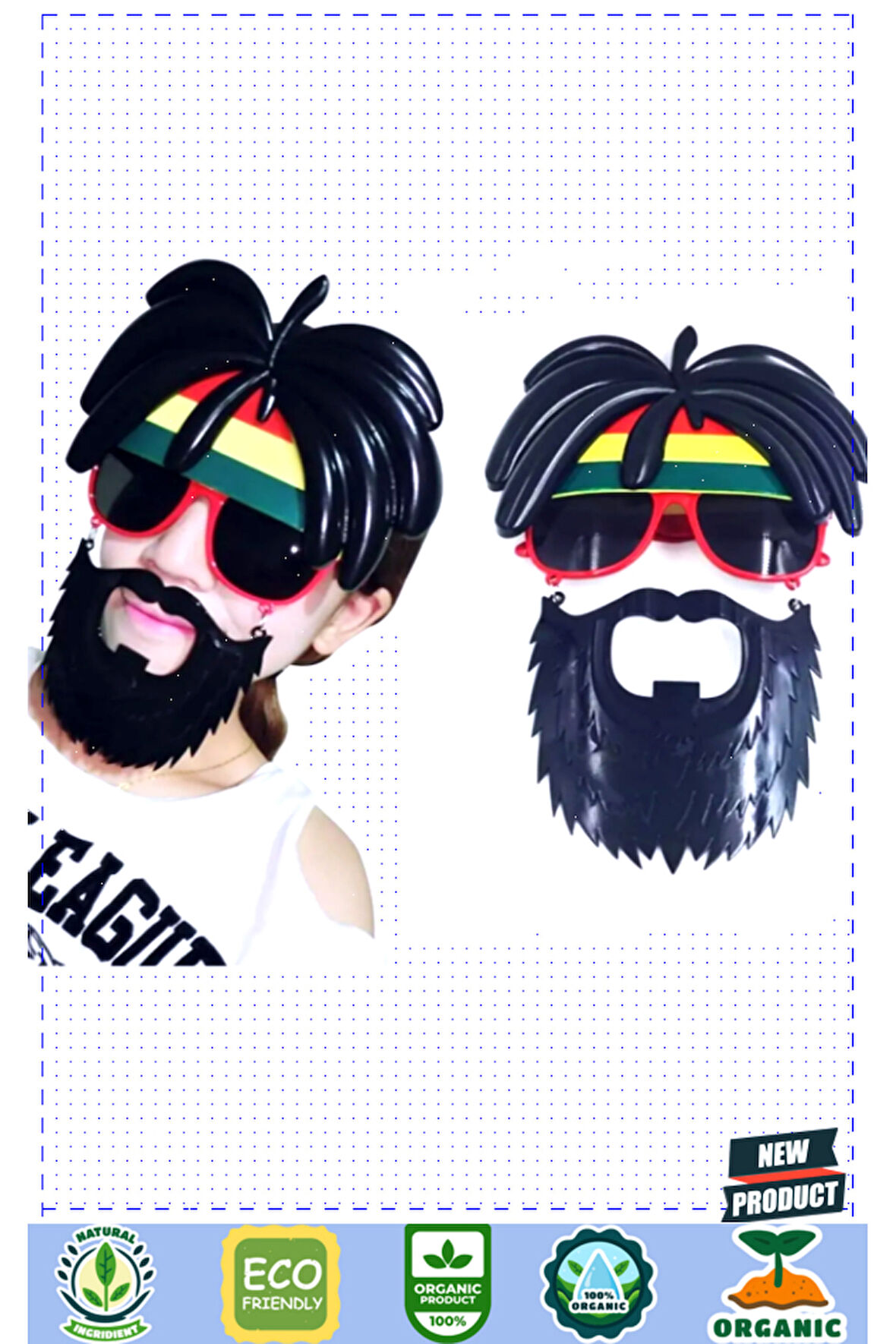 Rasta Peruklu Rasta Sakallı Bob Marley Bıyıklı Parti Gözlüğü 27x18cm Kız Erkek Çocuk Oyuncakl