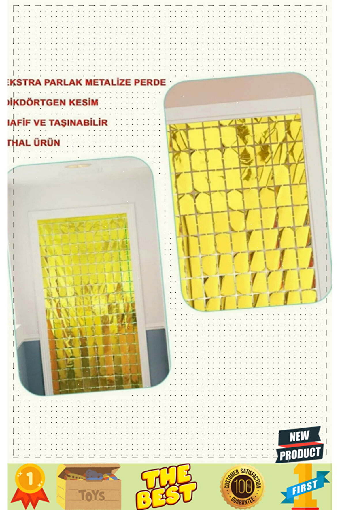 Ekstra Metalize Altın Renk Disko Dikdörtgen Kesim Kapı Perdesi Dekorasyon 1x2 Metre Kız Erkek