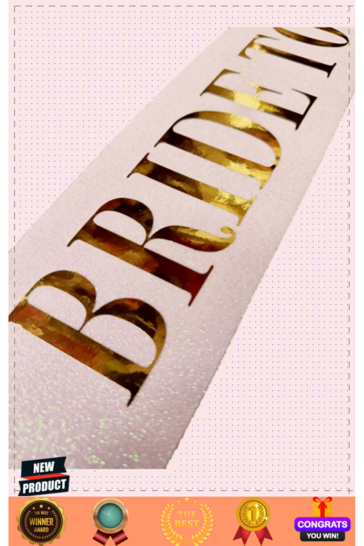 Beyaz Üzeri Altın Büyük Bride To Be Yazılı Simli Işıltılı Kuşak Kemer 10x80cm Kız Erkek Çocuk
