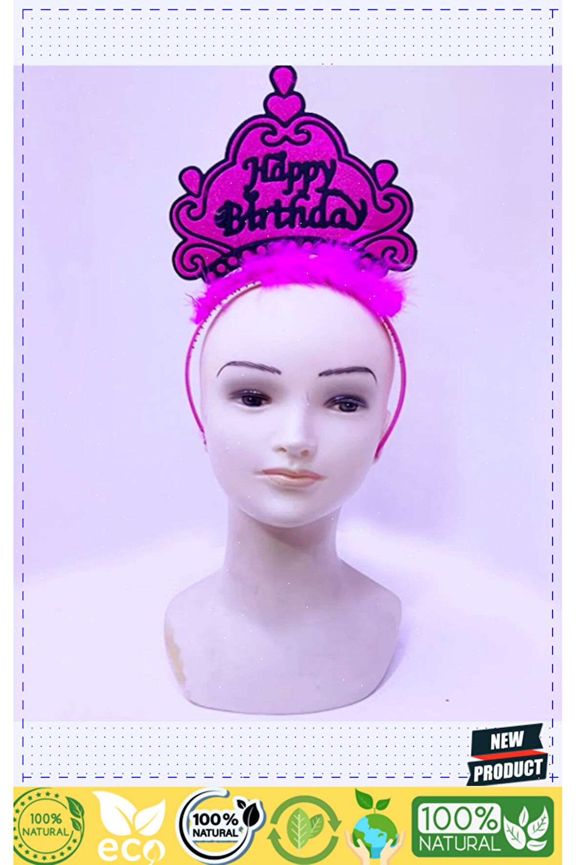 Happy Birthday Neon Fuşya Renk Doğum Günü Tacı 24x15Cm 1 Gram Kız Erkek Çocuk Oyuncakları Eğitici Oy