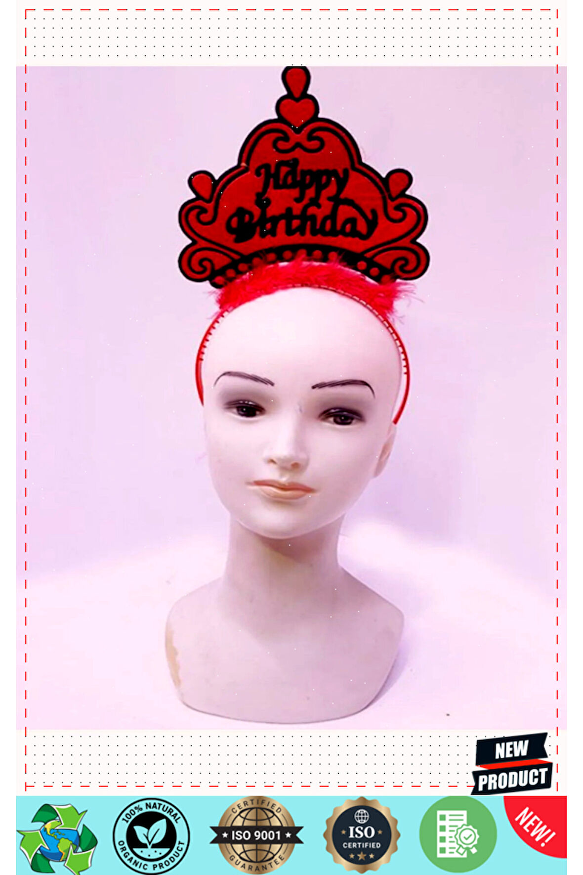 Happy Birthday Neon Kırmızı Renk Doğum Günü Tacı 24x15cm 5 Litre Kız Erkek Çocuk Oyuncakları Eğitici