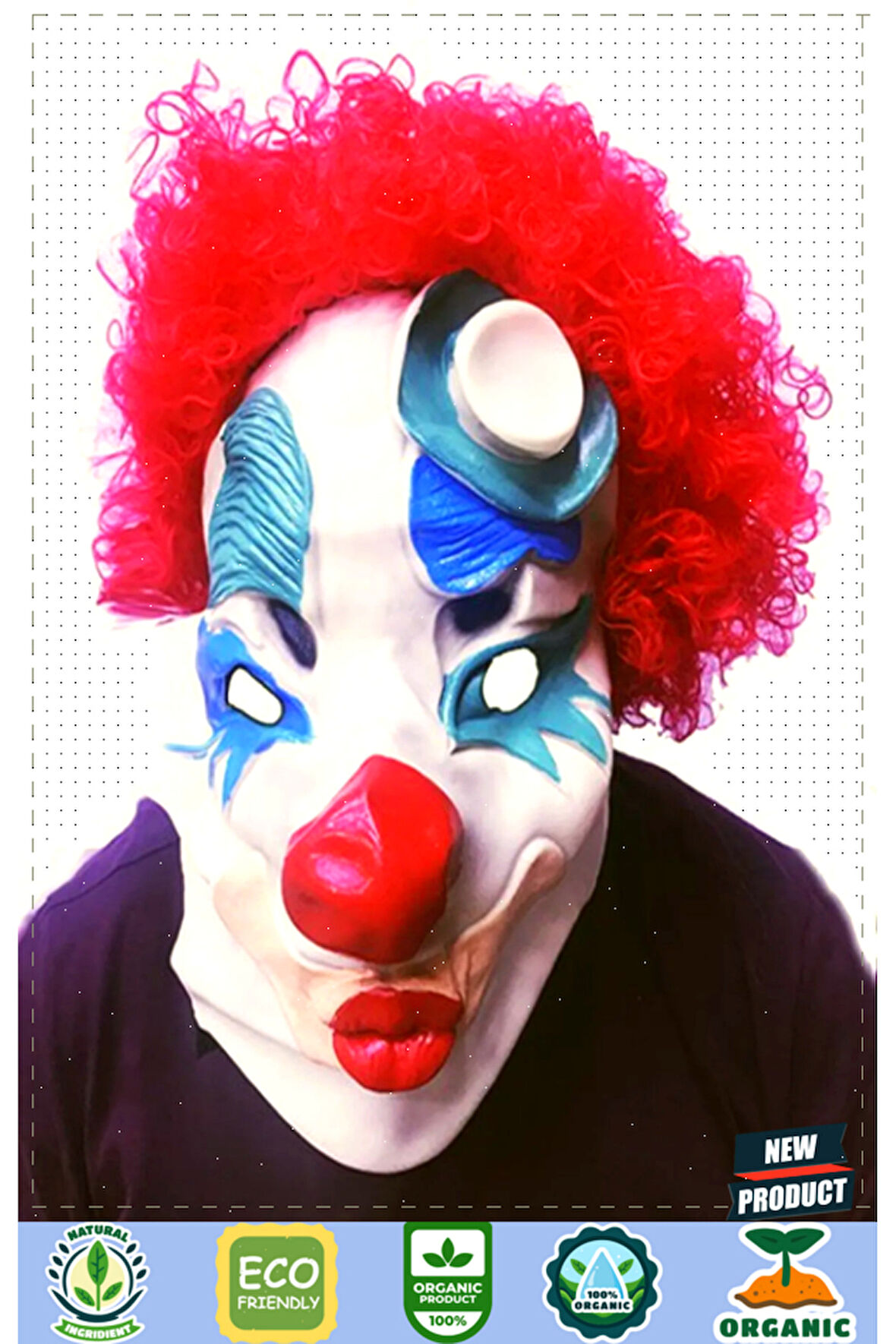 Kırmızı Renk Afro Bonus Peruklu Palyaço Lateks Et Maske 1 Gram Kız Erkek Çocuk Oyuncakları Eğitici O