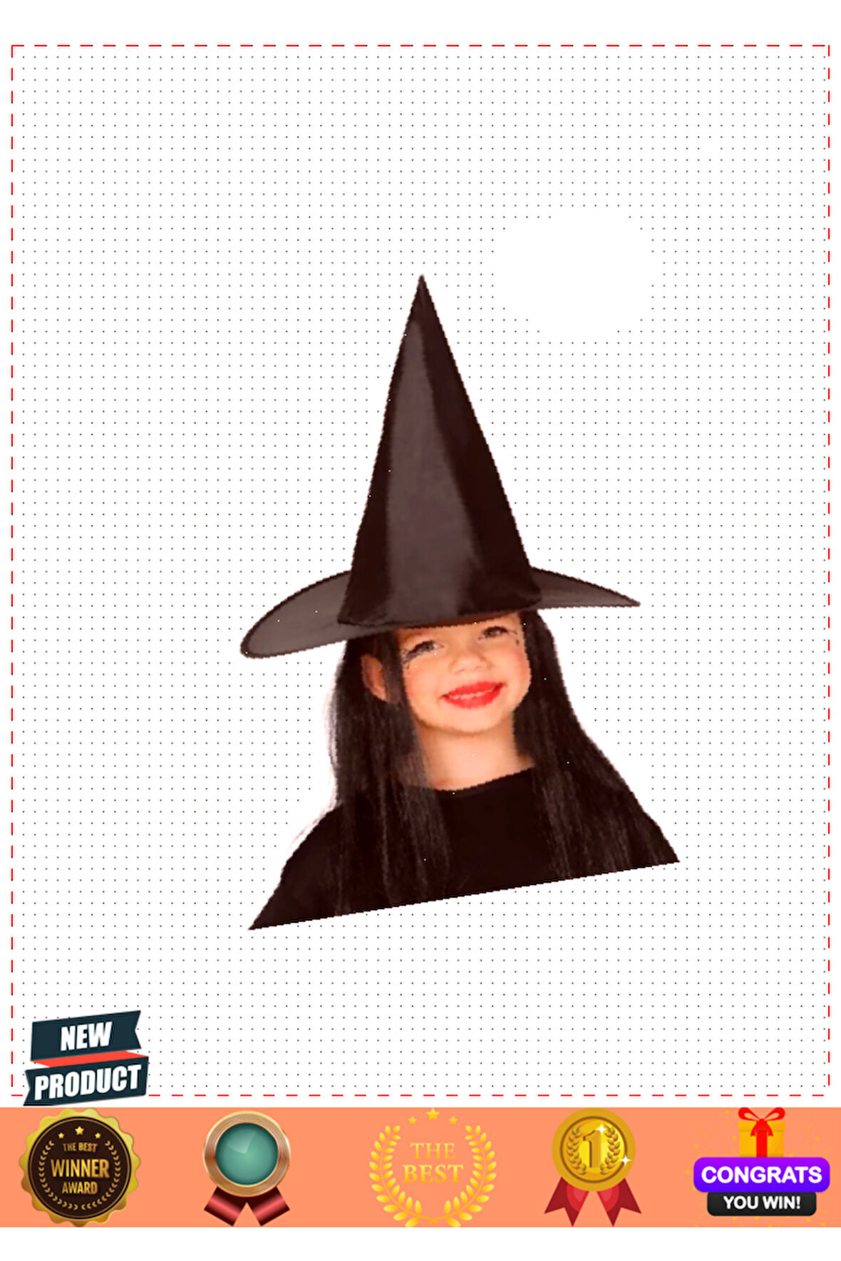 Çocuk Boy Siyah Cadı Şapkası ve Uzun Siyah Cadı Peruğu 1 Gram Kız Erkek Çocuk Oyuncakları Eğitici Oy