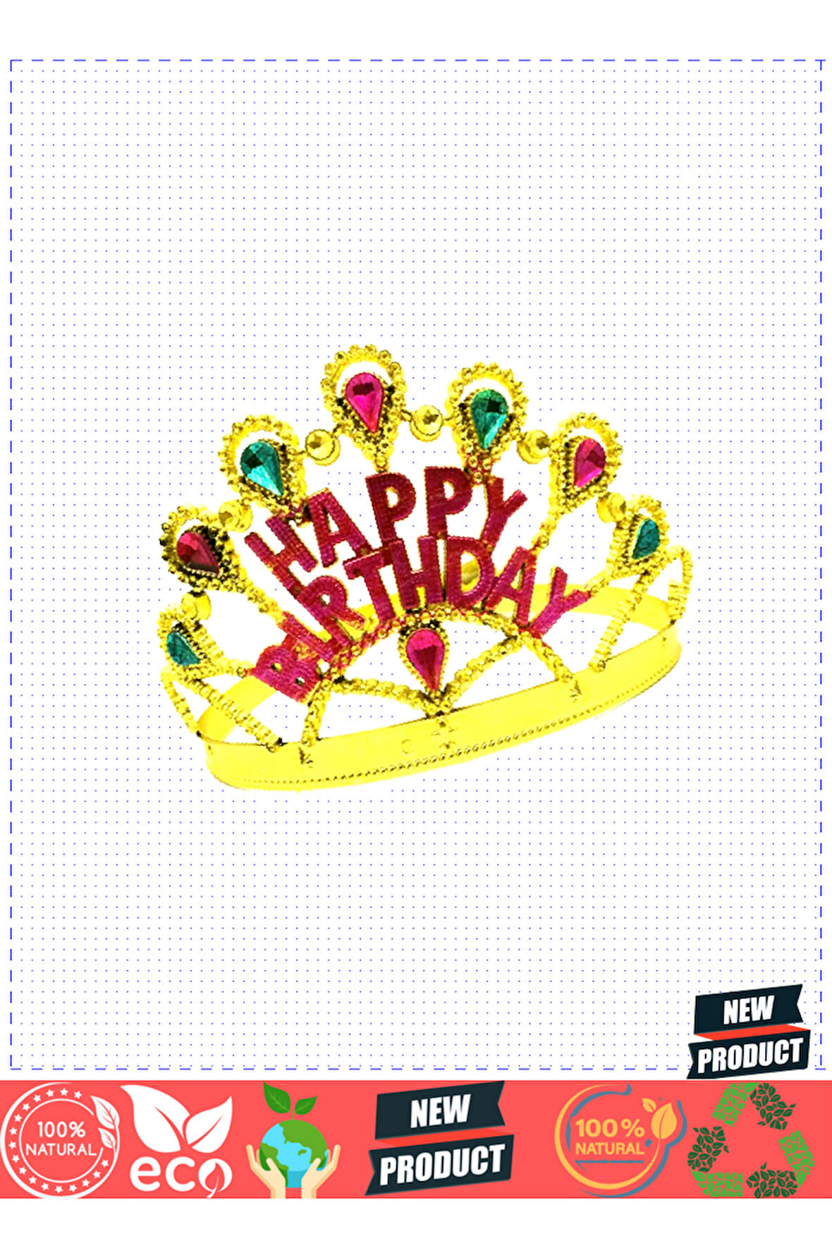 Altın Renk Happy Birthday Yazılı Doğum Günü Tacı 60Cm 1 Gram Kız Erkek Çocuk Oyuncakları Eğitici Oyu