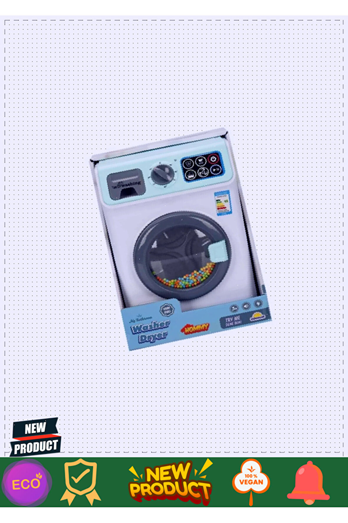 3009 Hommy Sesli ve Işıklı Yeşil Çamaşır Makinesi 1 Gram Kız Erkek Çocuk Oyuncakları Eğitici Oyuncak