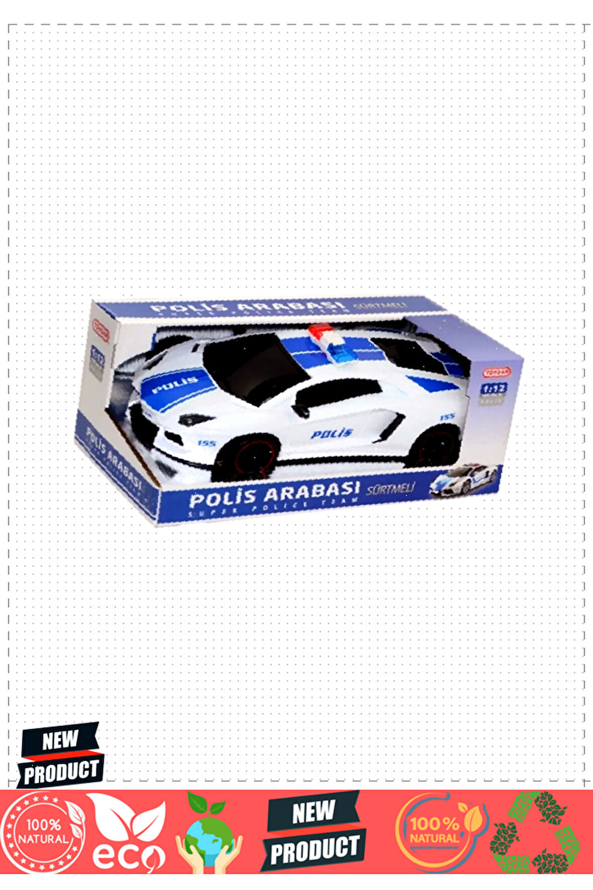 Toy-15 Toysan, 1:12 Sürtmeli Polis Arabası 5 Litre Kız Erkek Çocuk Oyuncakları Eğitici Oyuncaklar