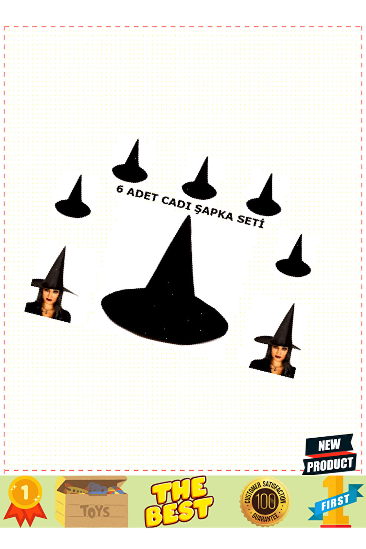 Siyah Cadı Şapkası Keçe Yetişkin Boy 6 Adet 5 Litre Kız Erkek Çocuk Oyuncakları Eğitici Oyuncaklar