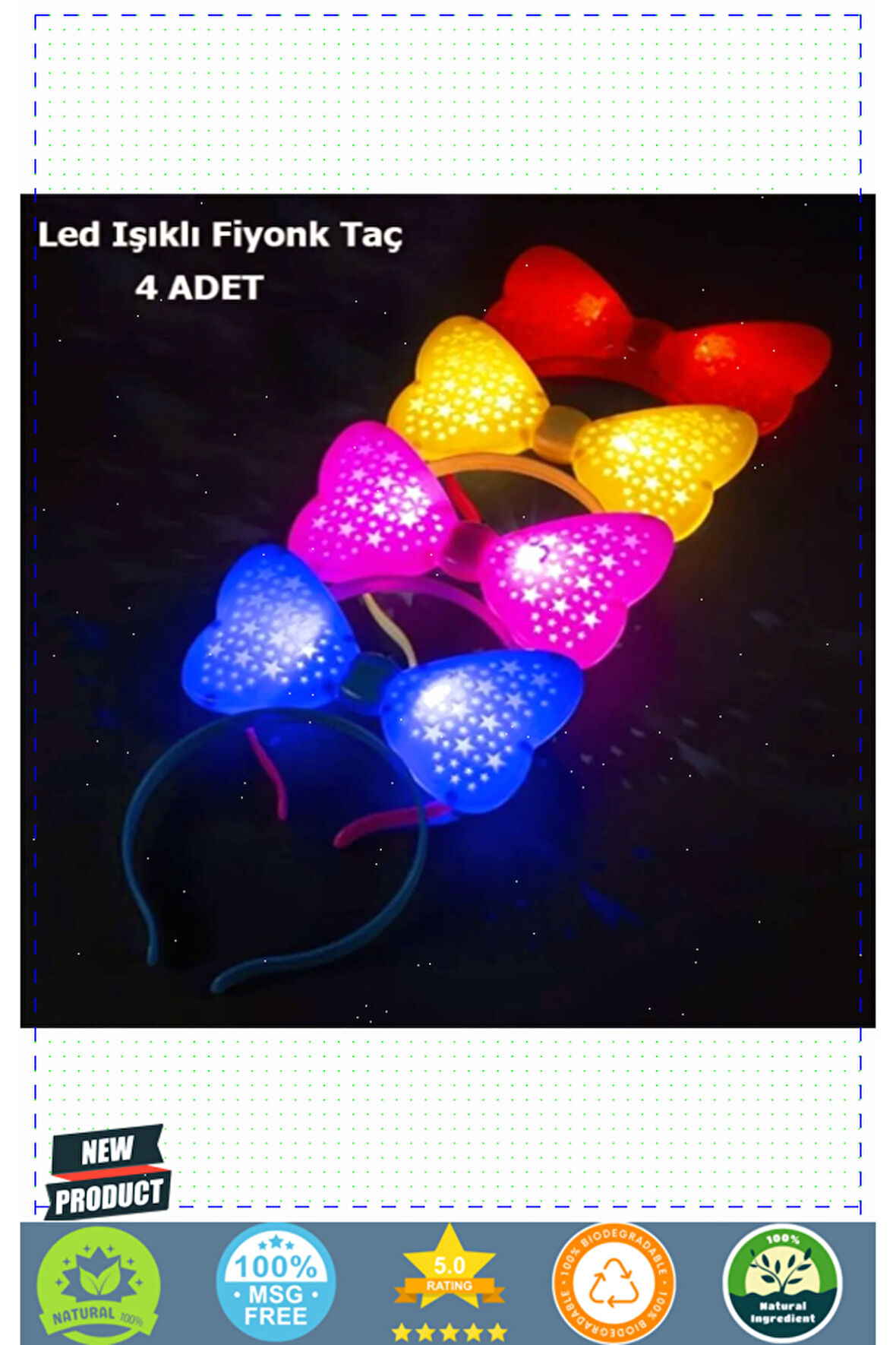 Led Işıklı 3 Farklı Yanıp Sönen Rengarenk Fiyonk Model Parti Taçları 4 Adet 1 Gram Kız Erkek Çocuk O