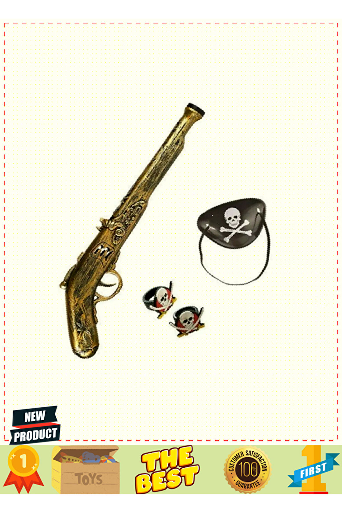 Oyuncak Korsan Tabancası Korsan Maskesi ve 2 Adet Korsan Yüzüğü Seti 1 Gram Kız Erkek Çocuk Oyuncakl