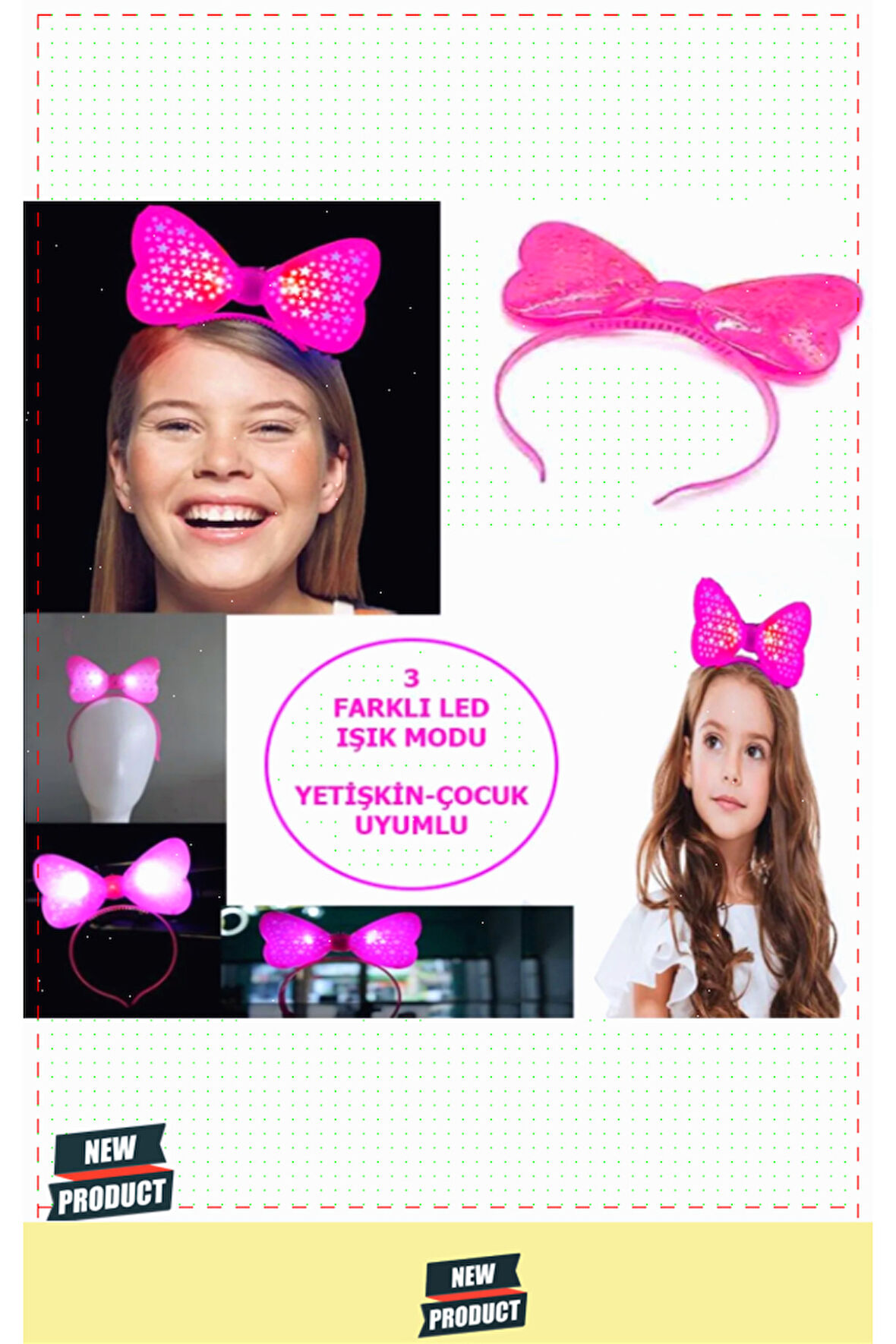 Led Işıklı & Pilli 3 Farklı Modda Yanan Yıldızlı Fiyonk Parti Tacı Pembe Renk 19x15Cm 1 Gram Kız Erk