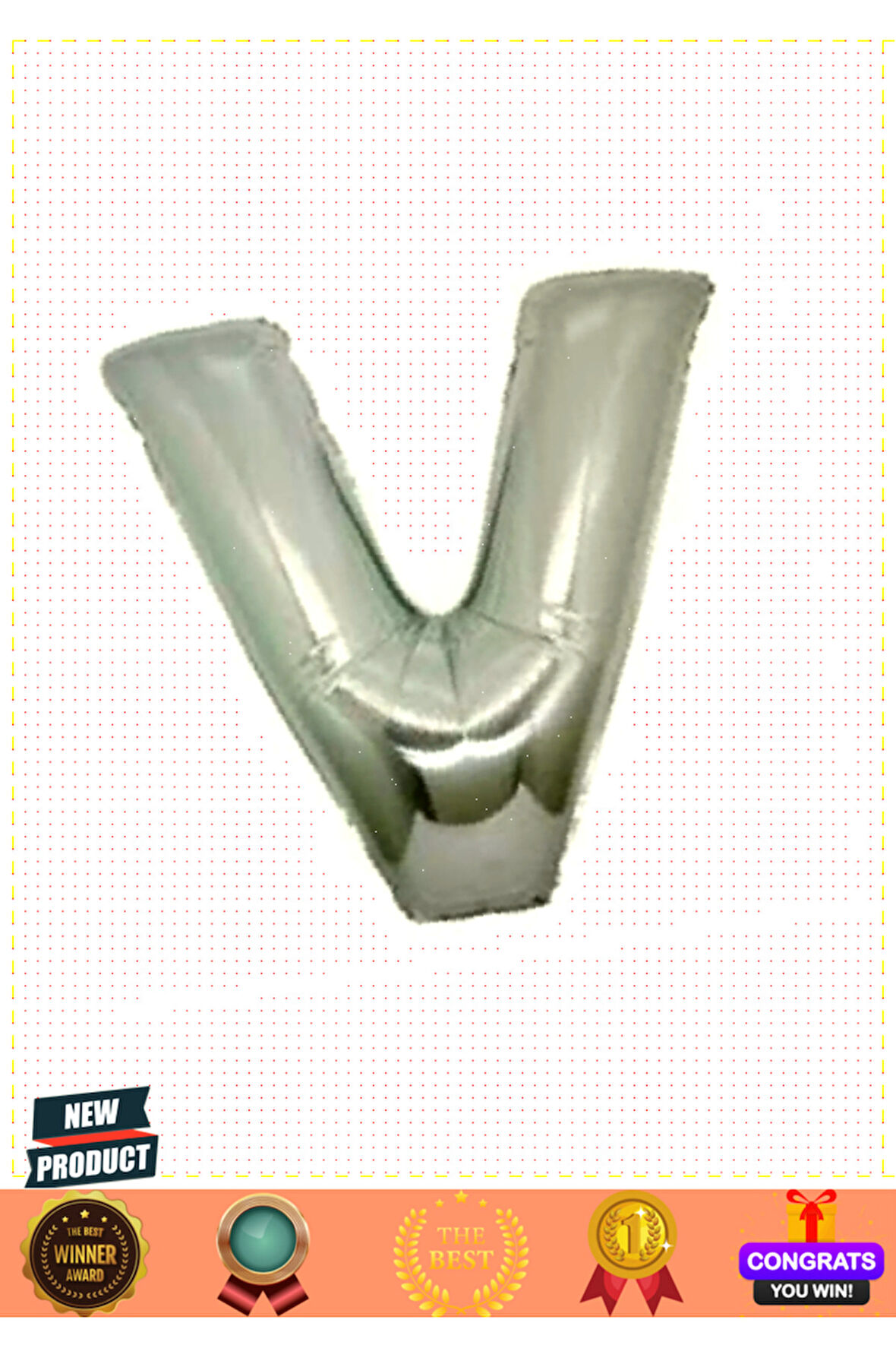 V Harf Folyo Balon Gümüş Renk 40 Inç 5 Litre Kız Erkek Çocuk Oyuncakları Eğitici Oyuncaklar