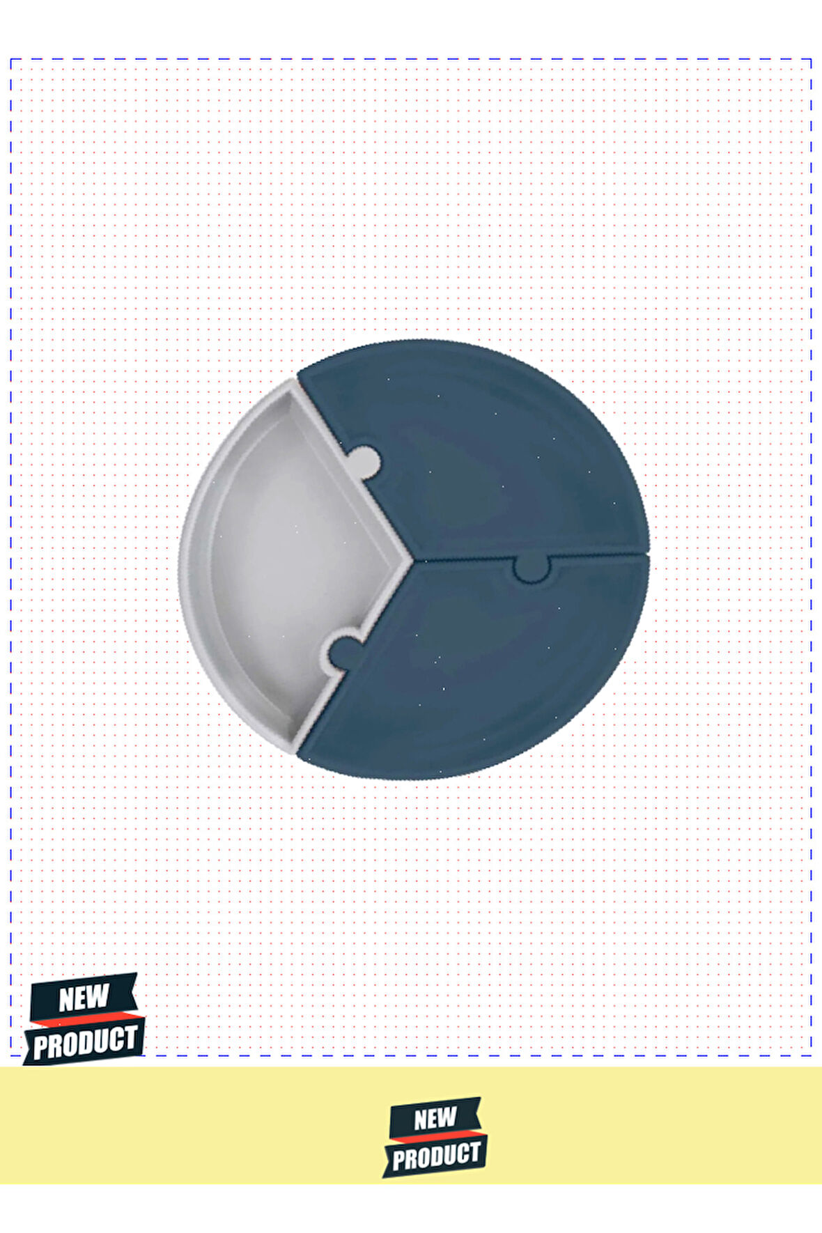 OiOi Puzzle Vakum Tabanlı Silikon Tabak Deep Blue / PowderGrey 1 Gram Kız Erkek Çocuk Oyuncakları Eğ