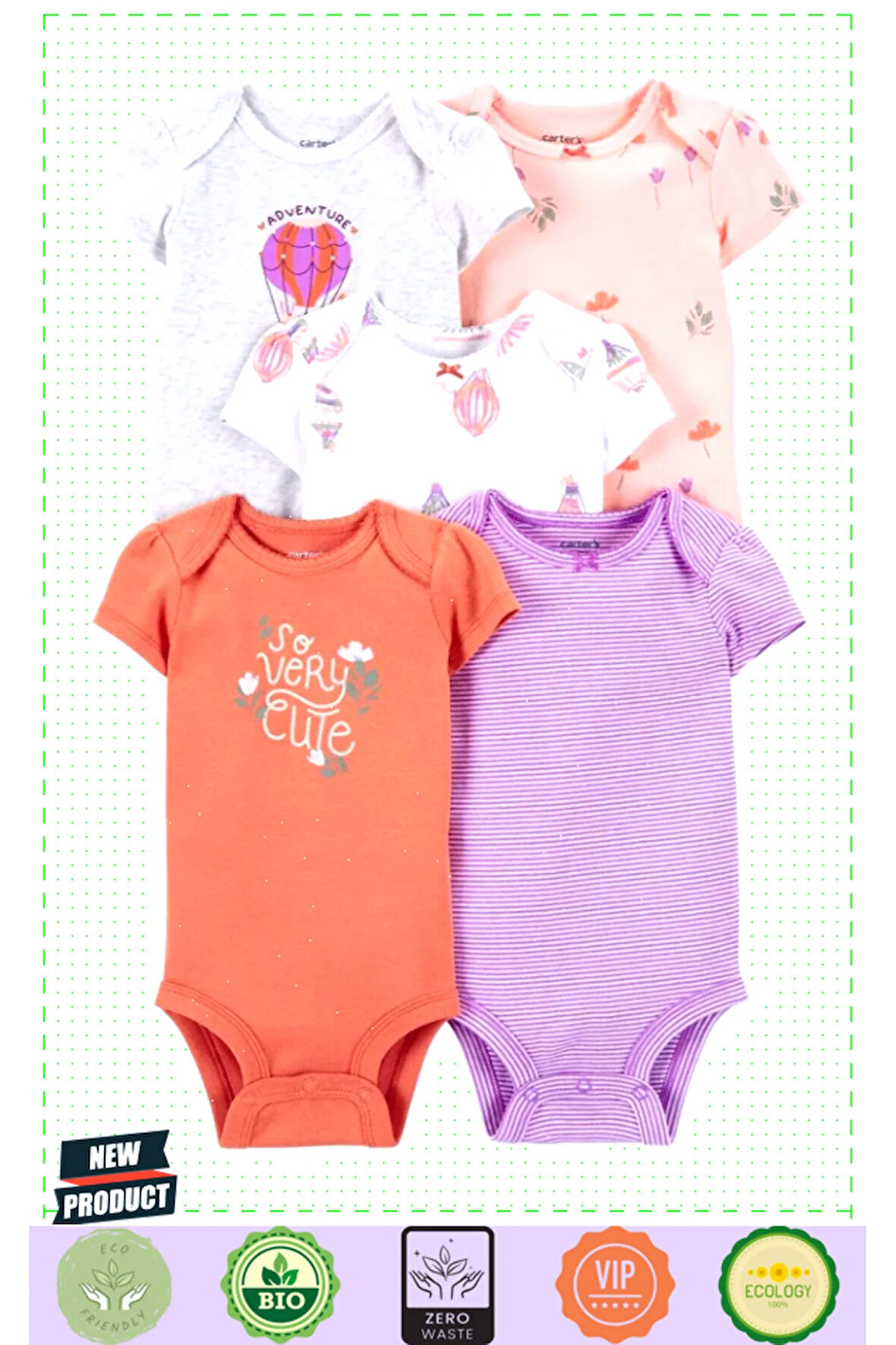 Carter'sss Layetteee Kız Bebek 5'Li Kısa Kol Body 1P567010 Karışık Renkli 1 Gram Kız Erkek Çocuk Oyu