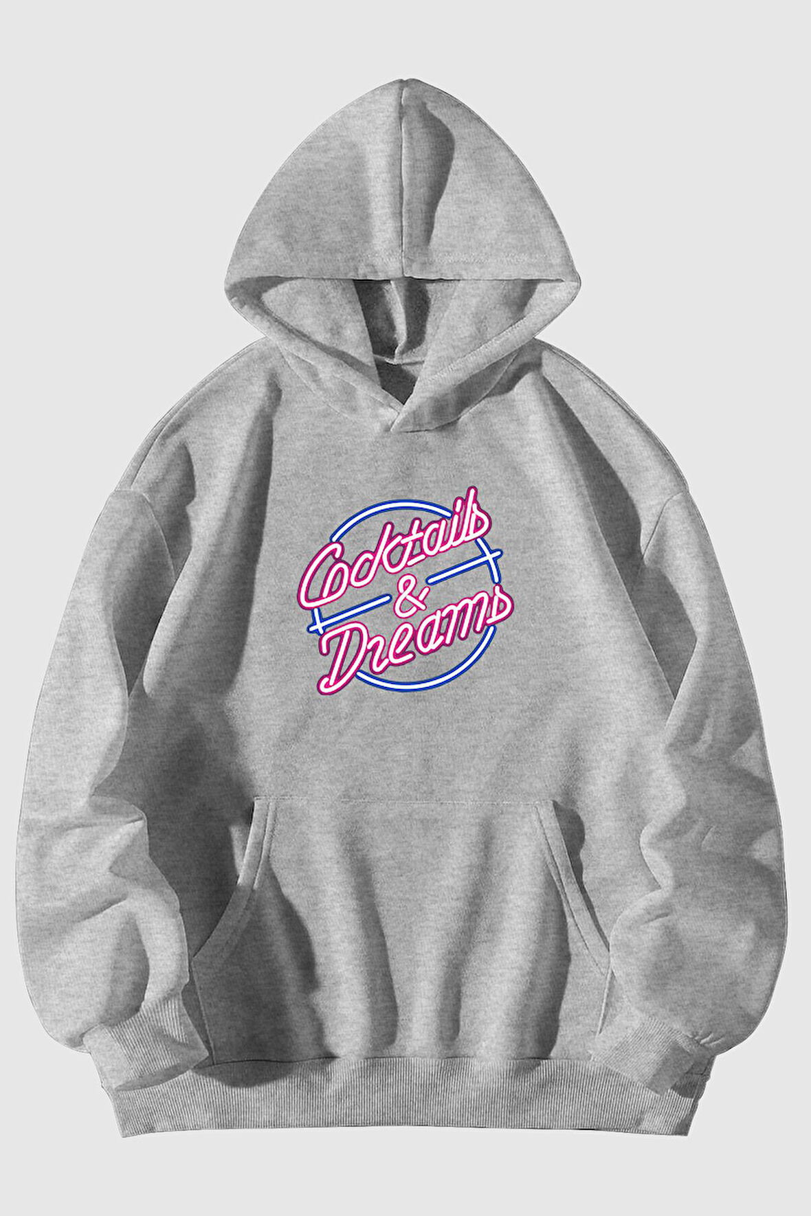 Cocktails Neon Baskılı Unisex Siyah Kanguru Cepli Kapüşonlu Sweatshirt Hoodie | S