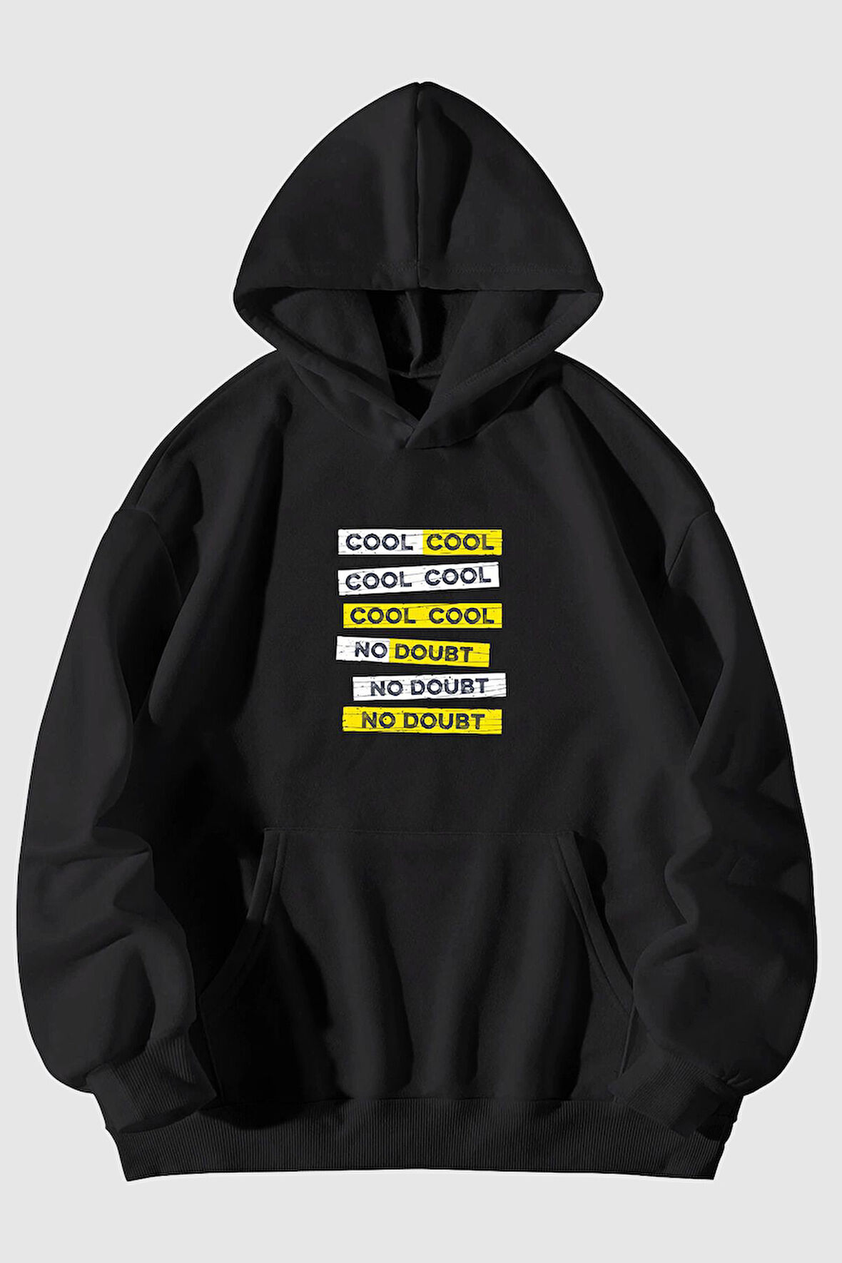 Cool No Doubt Baskılı Unisex Siyah Kanguru Cepli Kapüşonlu Sweatshirt Hoodie | L