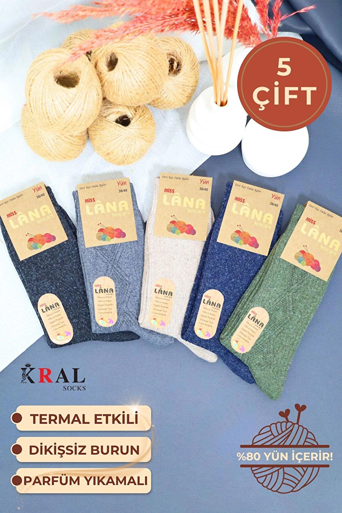 Çorap 5 Çift Kışlık Yün Çorap