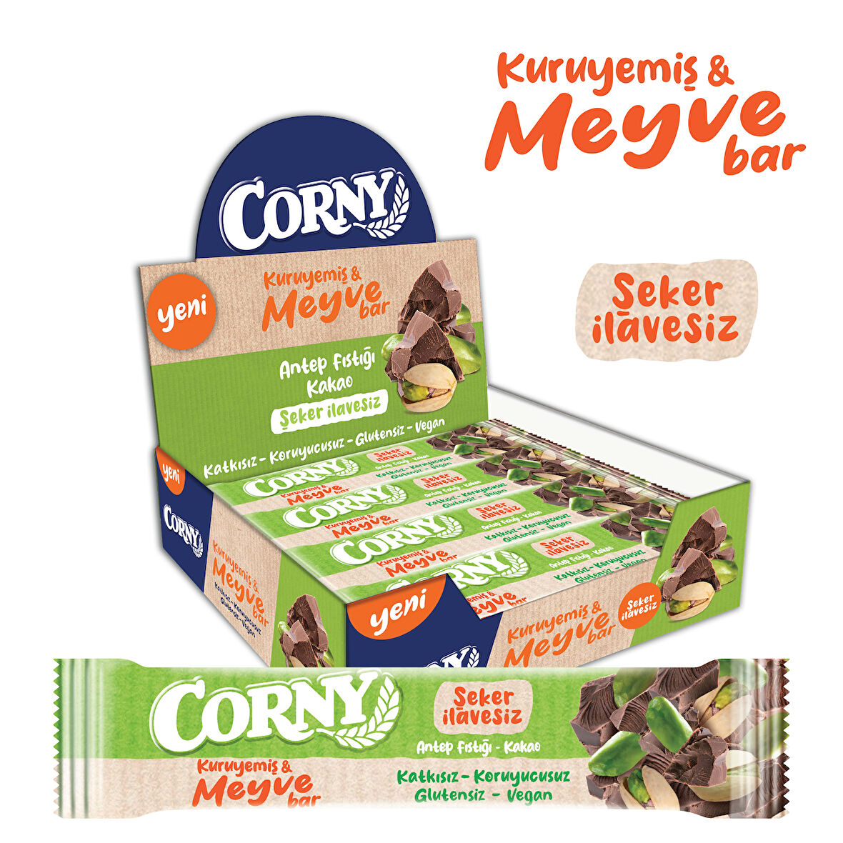 CORNY Kuruyemiş & Meyve Bar Antep Fıstığı Kakao 35g x 12 Adet