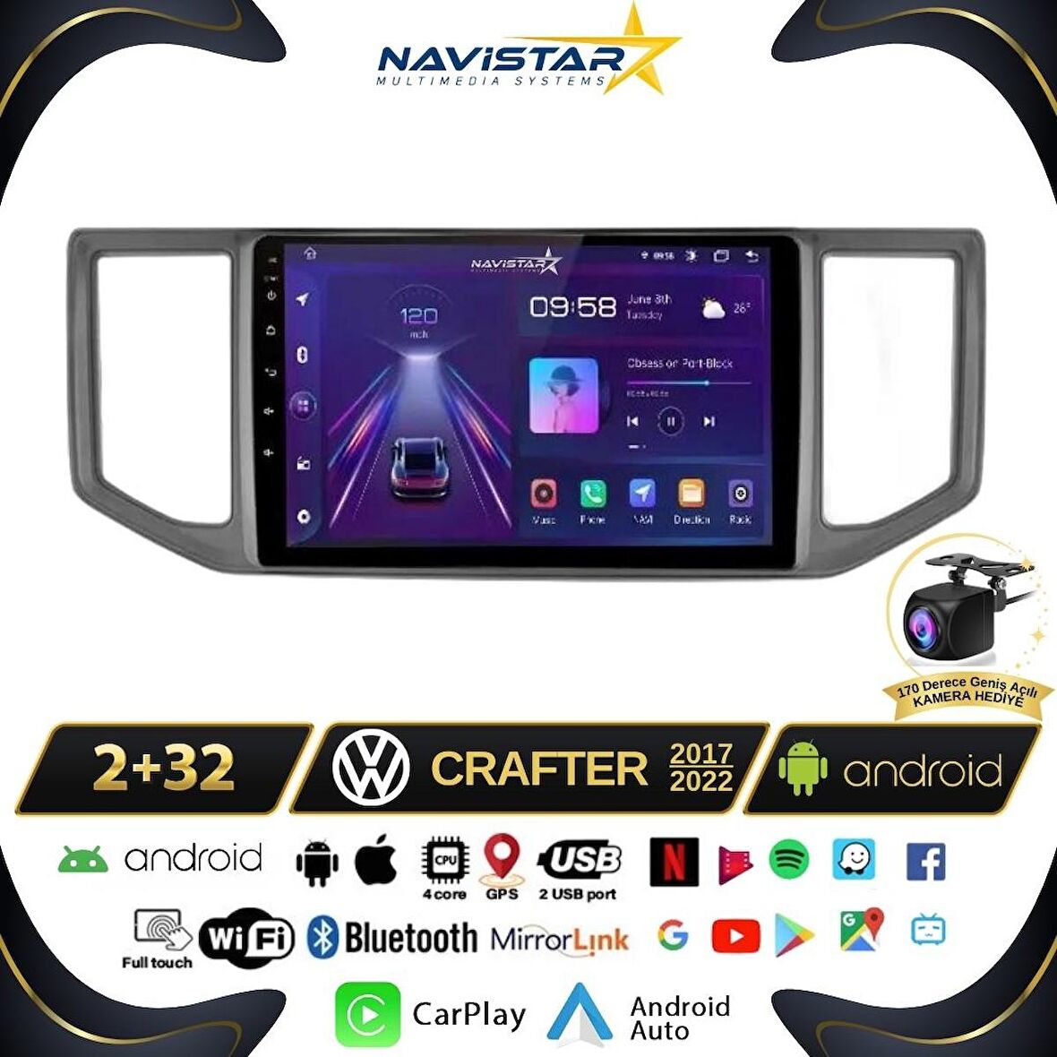 Volkswagen Crafter 2+32GB Android 13 Kablosuz Carplay 2017-2022 Navigasyon Multimedya Sistemi 