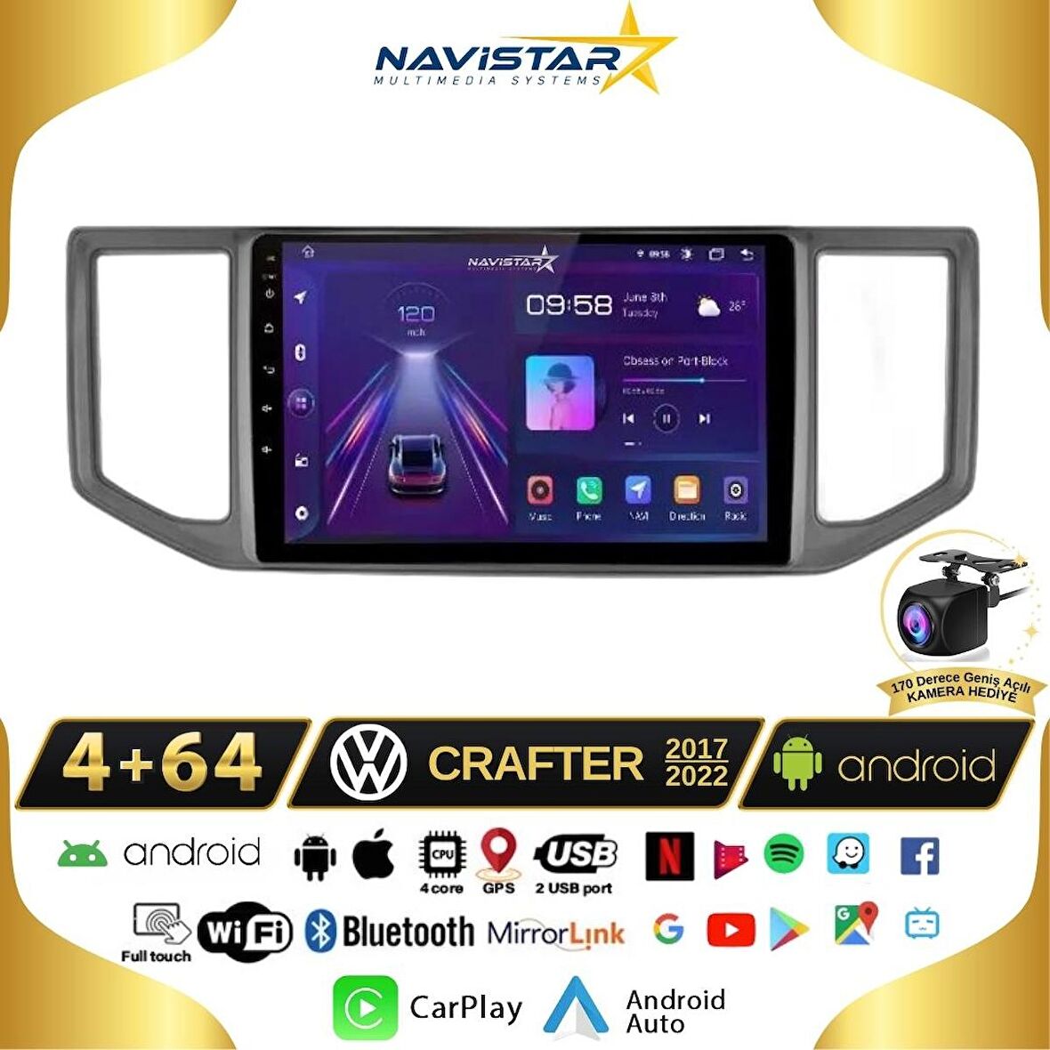 Volkswagen Crafter 4GB + 64GB Android 13 Kablosuz Carplay 2017-2022 Navigasyon Multimedya Sistemi 