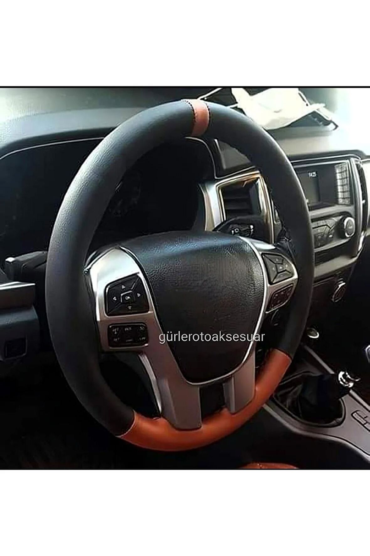 Ford Transit Custom Uyumlu Deri Dikmeli Direksiyon Kılıfı Iki Renkli Yüzüklü Kahverengi A Plus