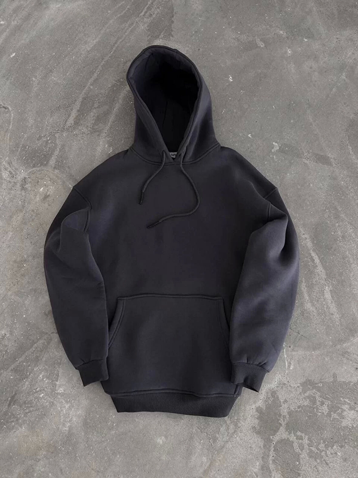 Kapüşonlu Üç İplik Penye Basic SweatShirt - Füme