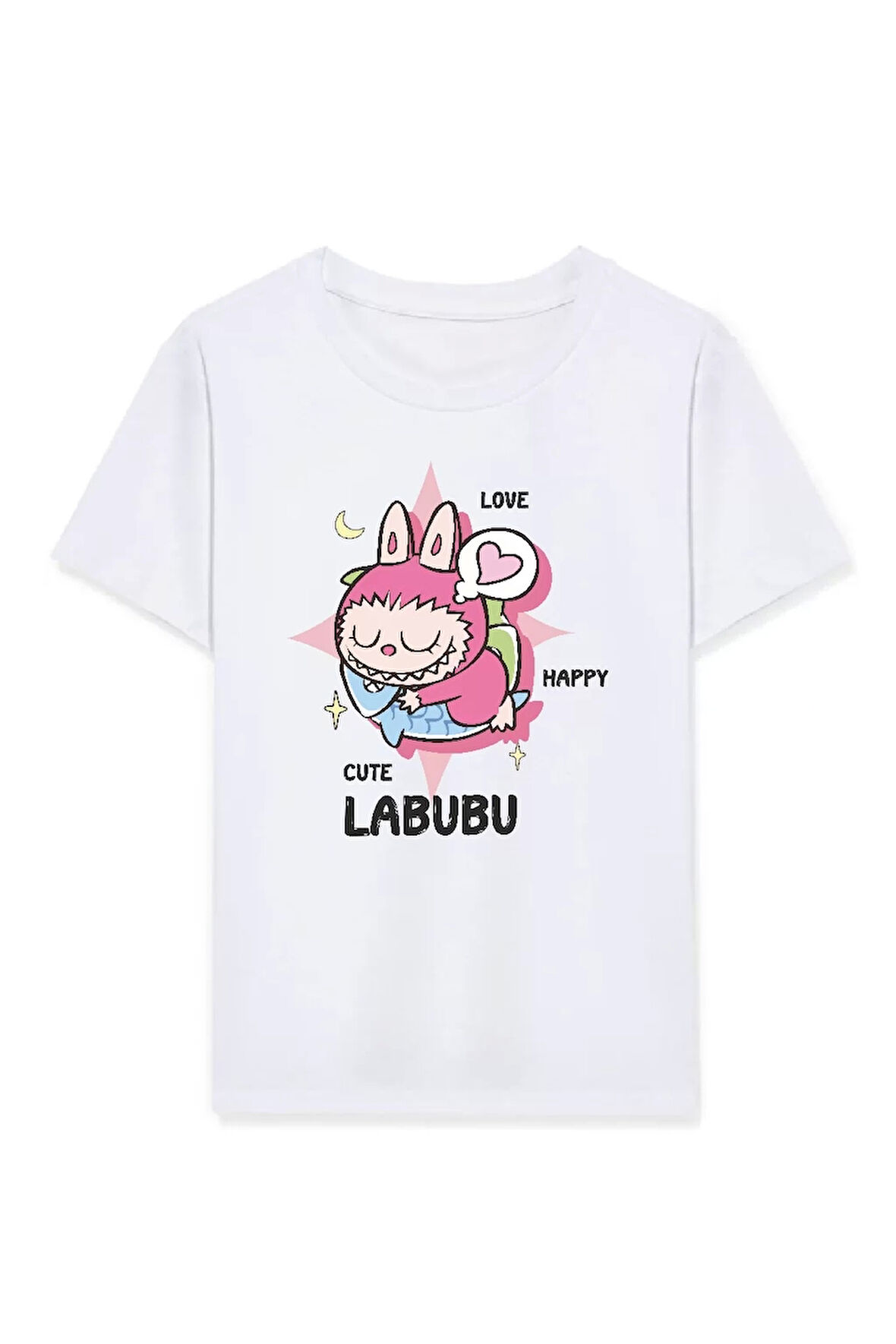 Kız Labubu Çocuk Baskılı T-Shirt - Beyaz