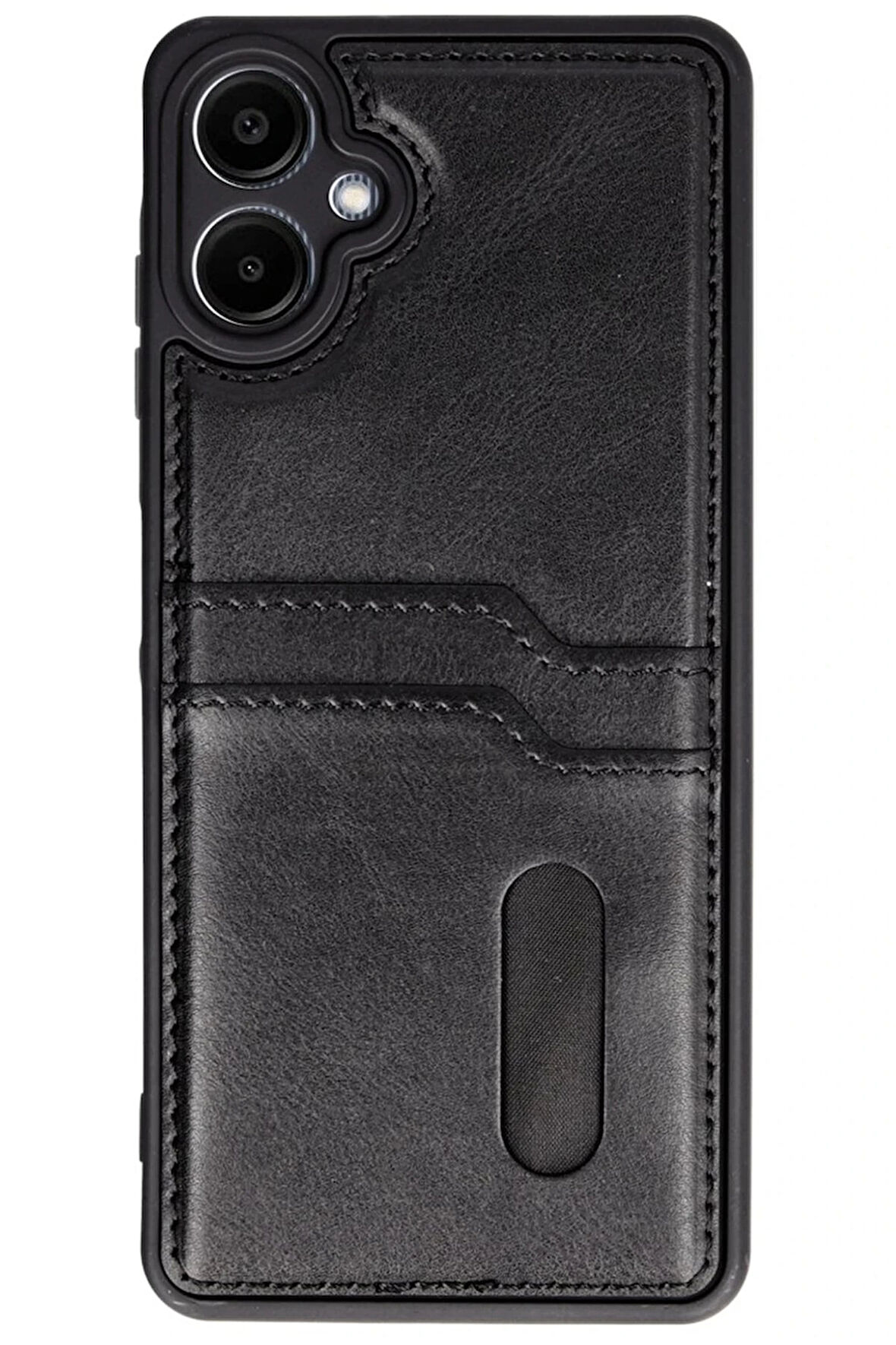 Samsung Galaxy A06 Kılıf Sara Kartvizitli Deri Kılıf - Siyah