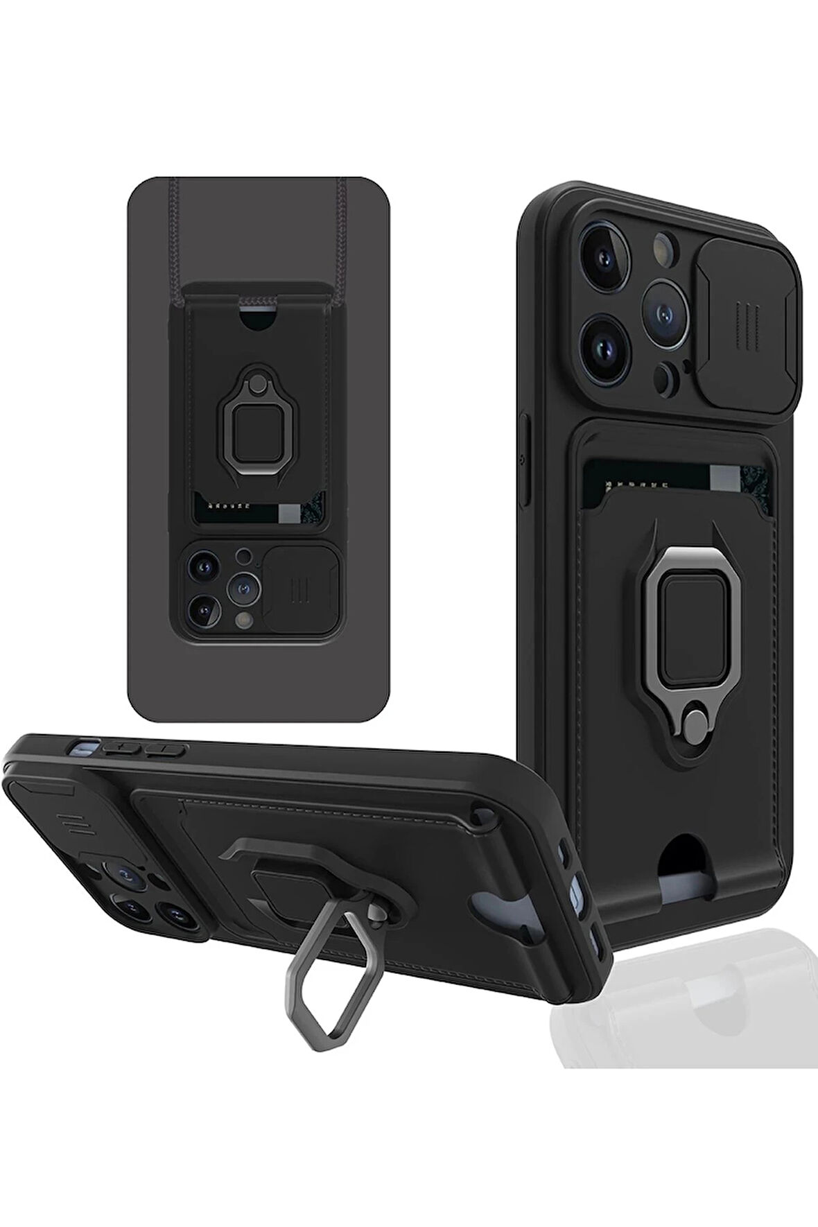 iPhone 13 Pro Max Kılıf Zuma Kartvizitli Yüzüklü Silikon - Siyah
