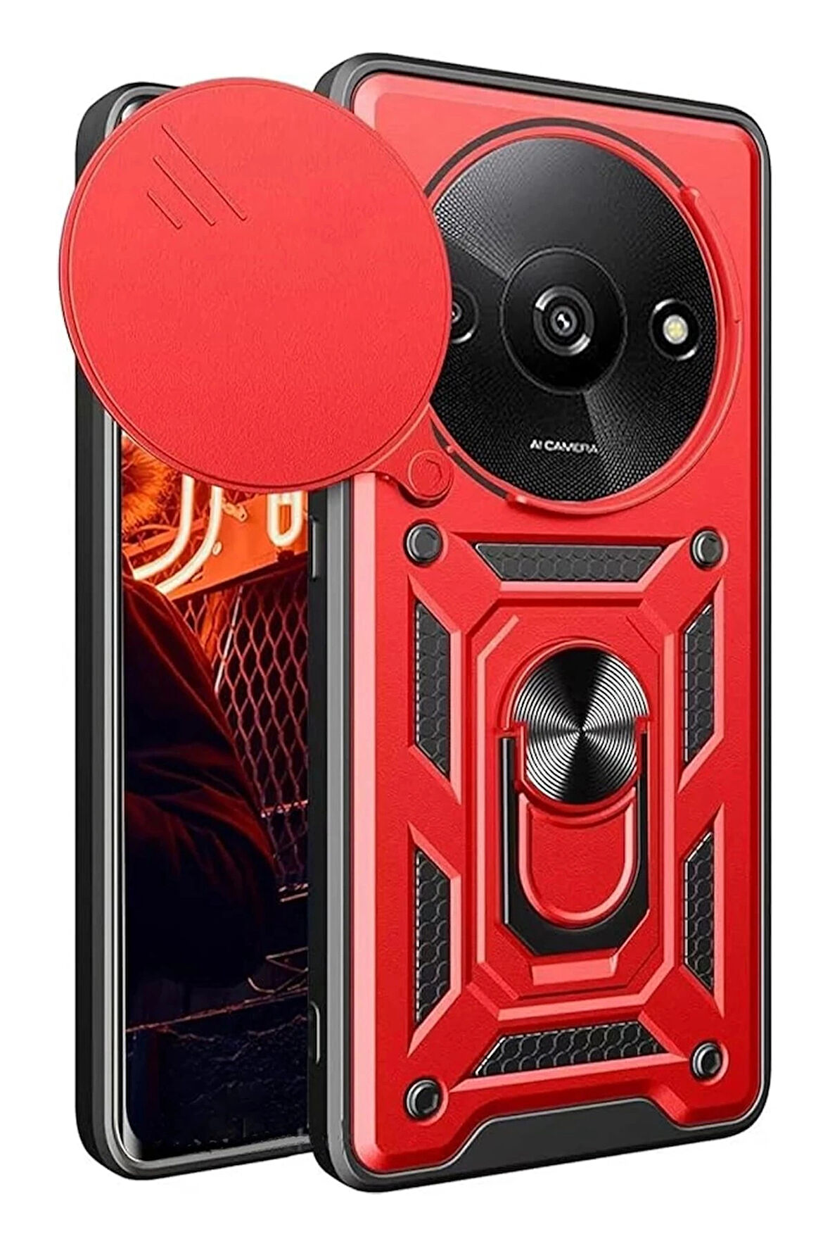 Xiaomi Redmi A3 4G Kılıf Pars Lens Yüzüklü Silikon - Kırmızı