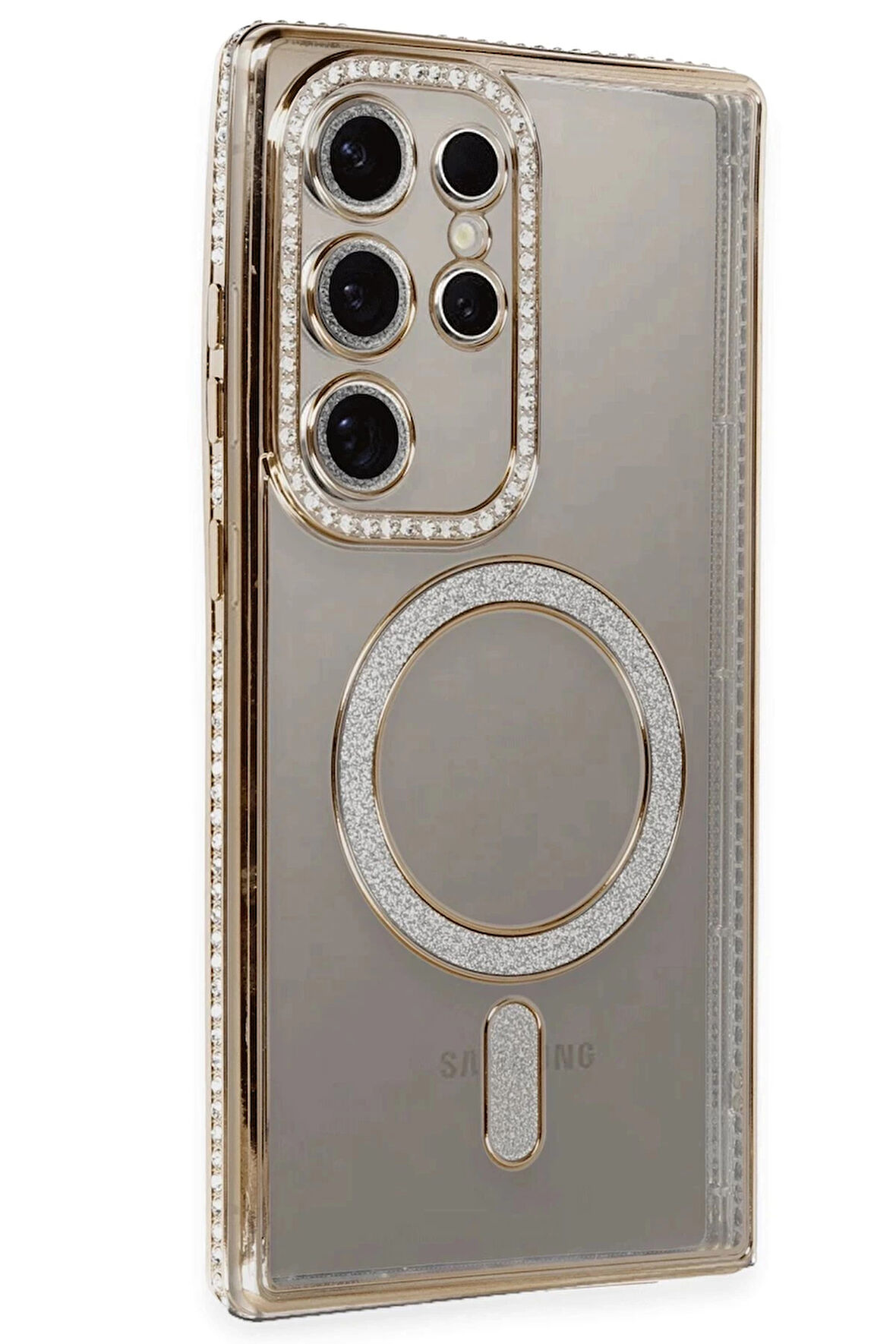 Samsung Galaxy S24 Ultra Kılıf Joke Simli Magneticsafe Kılıf - Gold